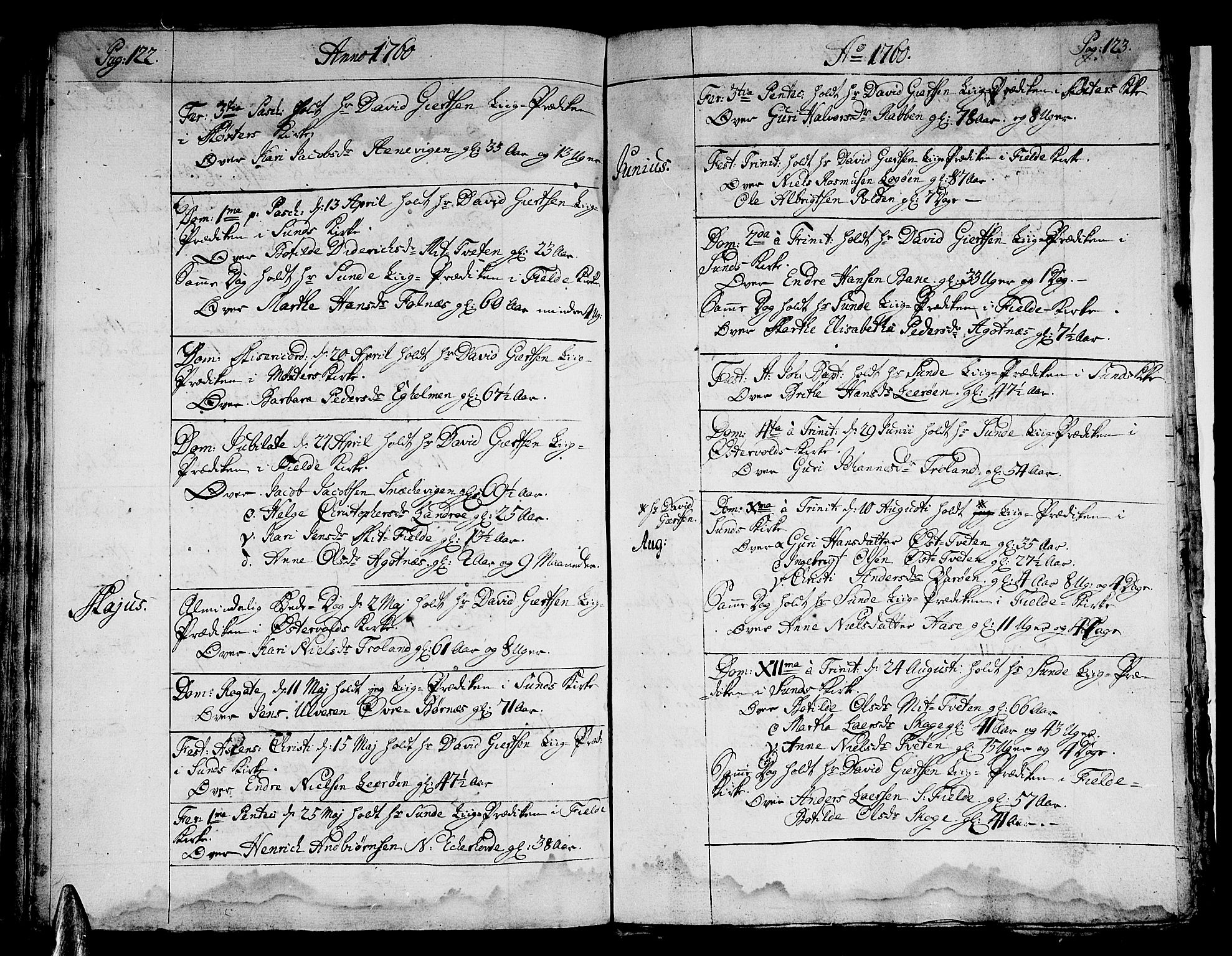 Sund sokneprestembete, AV/SAB-A-99930: Parish register (official) no. A 2, 1729-1769, p. 122-123