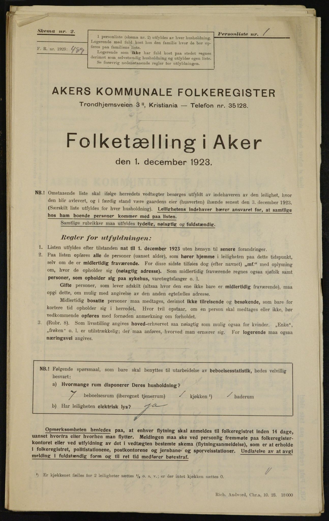 , Municipal Census 1923 for Aker, 1923, p. 10435