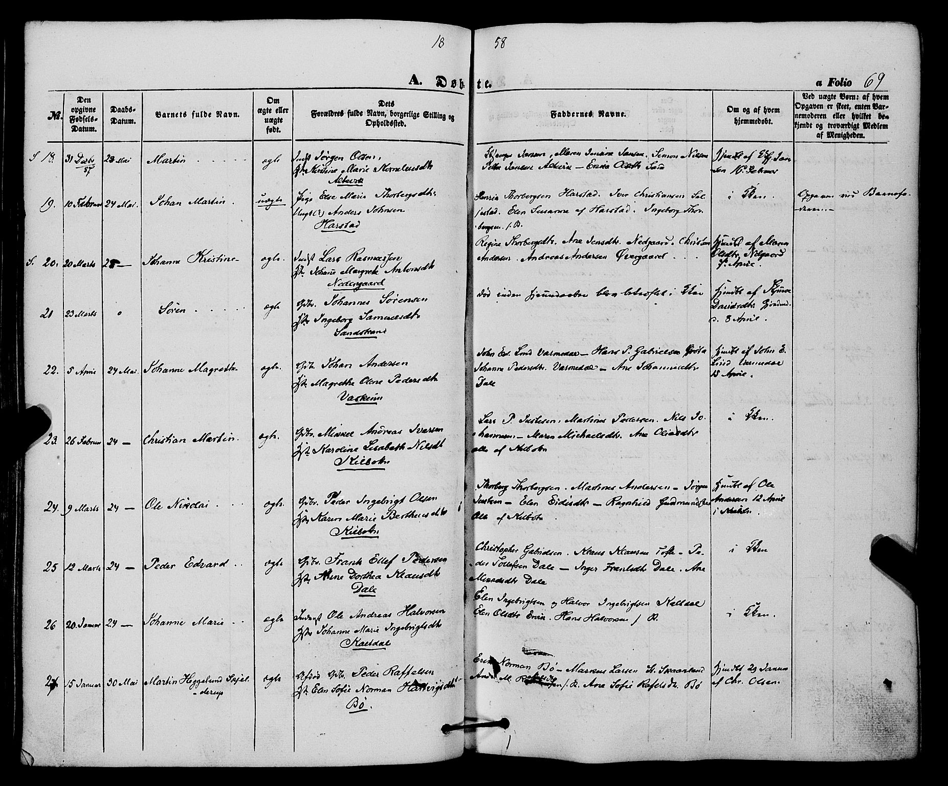 Trondenes sokneprestkontor, AV/SATØ-S-1319/H/Ha/L0011kirke: Parish register (official) no. 11, 1853-1862, p. 69