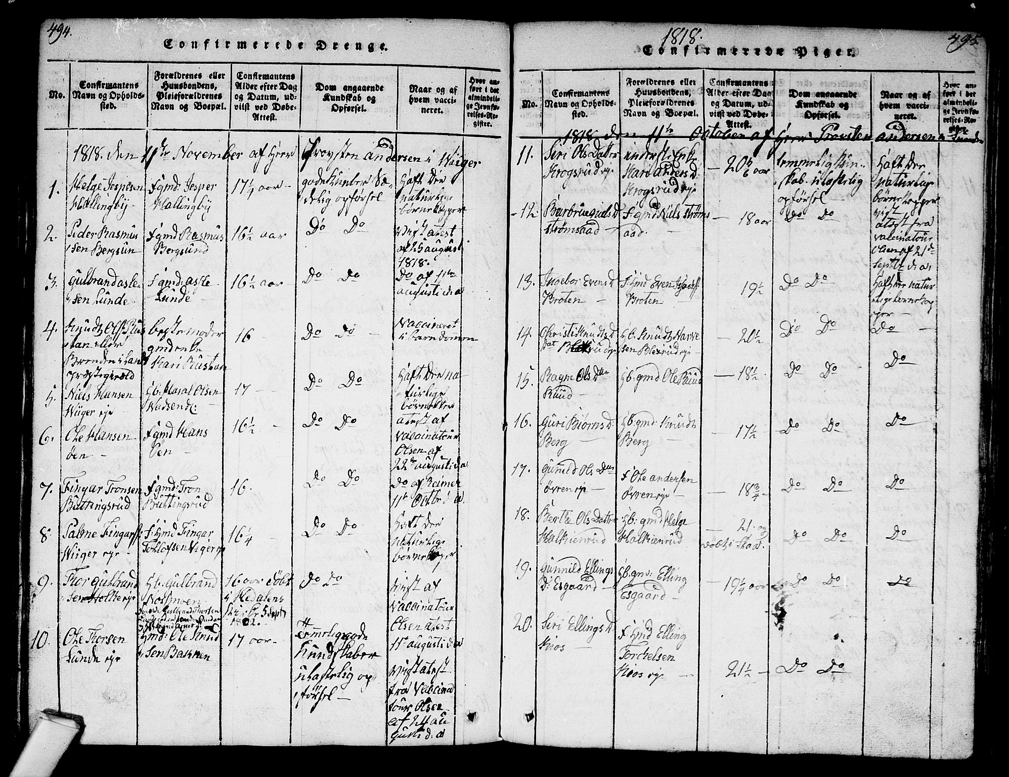 Norderhov kirkebøker, AV/SAKO-A-237/G/Ga/L0003: Parish register (copy) no. I 3 /2, 1814-1876, p. 494-495