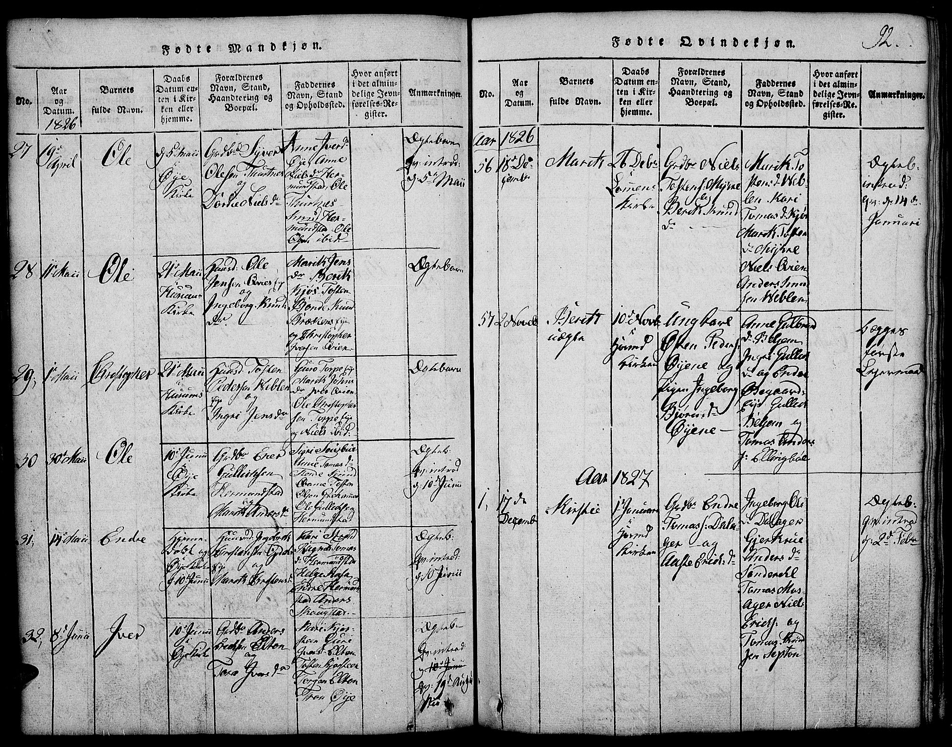 Vang prestekontor, Valdres, SAH/PREST-140/H/Hb/L0002: Parish register (copy) no. 2, 1814-1889, p. 92