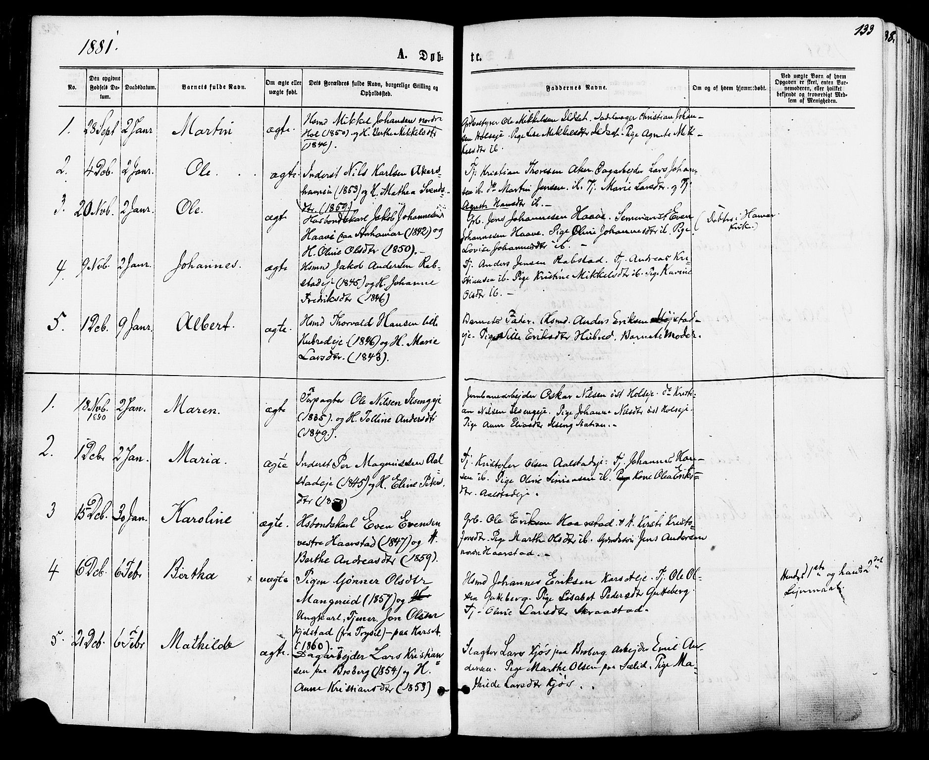 Vang prestekontor, Hedmark, AV/SAH-PREST-008/H/Ha/Haa/L0015: Parish register (official) no. 15, 1871-1885, p. 133