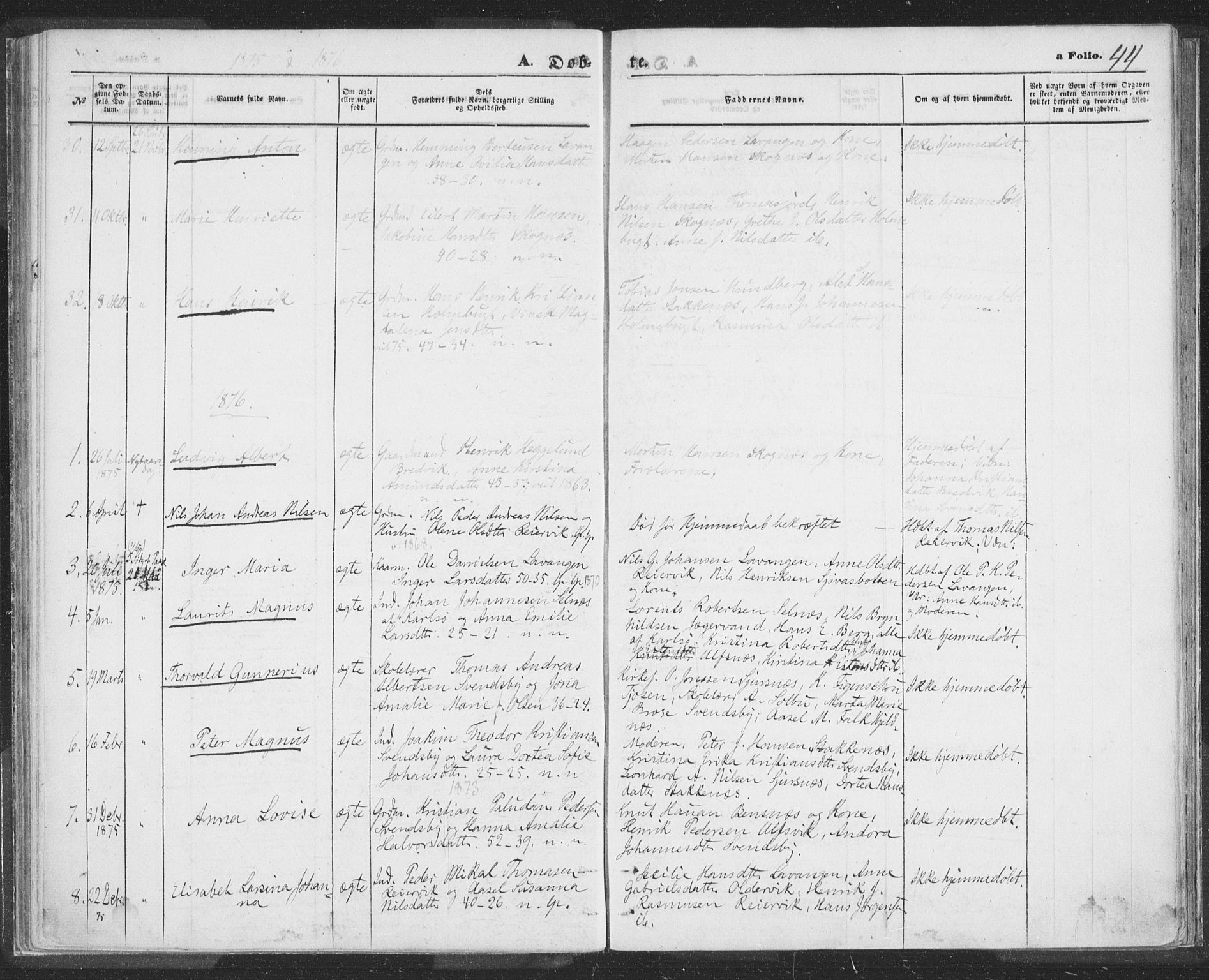 Lyngen sokneprestembete, SATØ/S-1289/H/He/Hea/L0009kirke: Parish register (official) no. 9, 1864-1882, p. 44