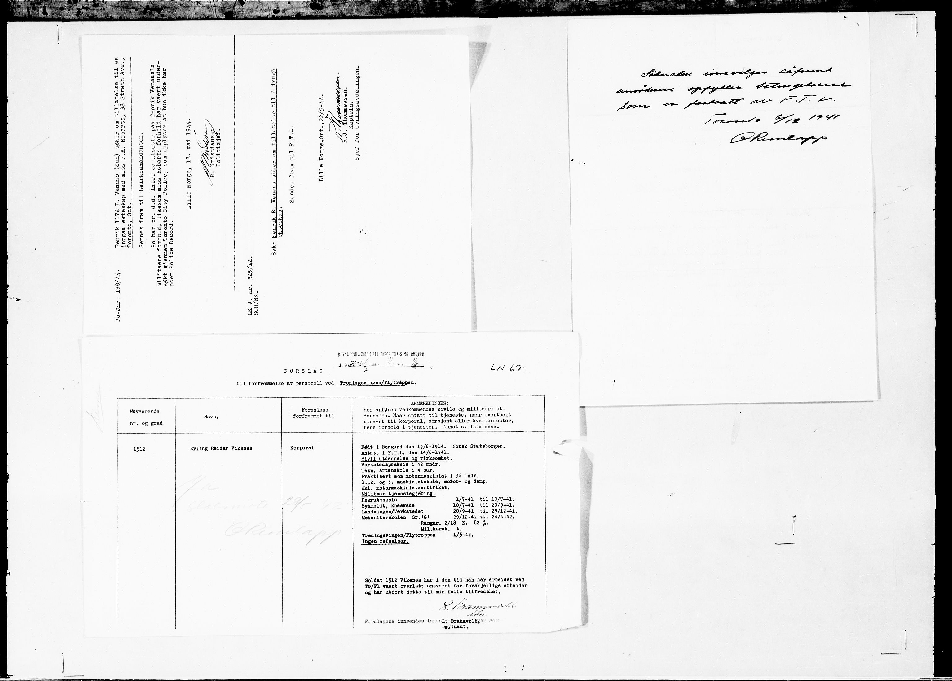 Forsvaret, Flyvåpnenes treningsleir 1940-1945, RA/RAFA-3974/V/L0047: Ekspedisjonskontoret.
Personellsaker N - Ø., 1940-1945