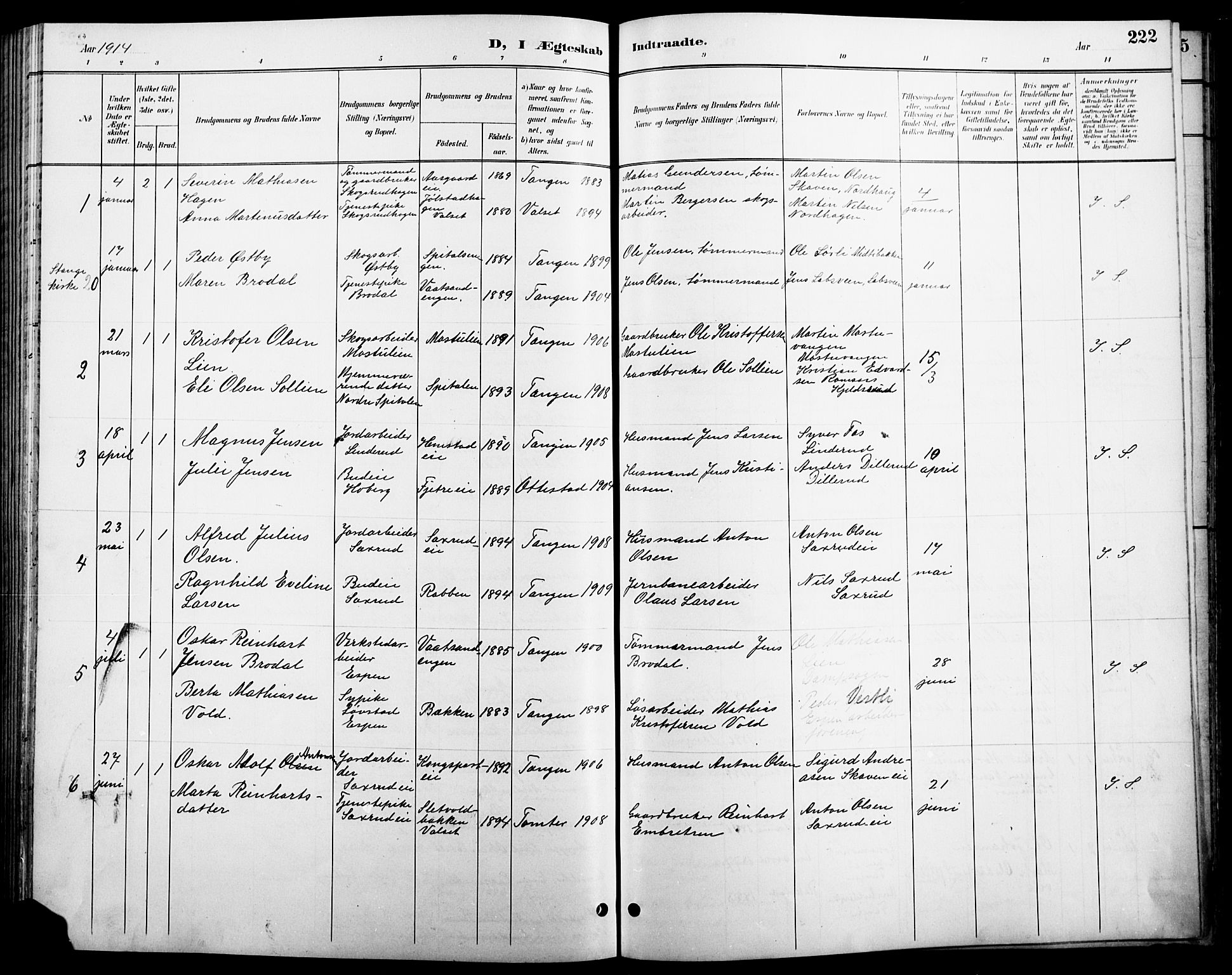 Stange prestekontor, SAH/PREST-002/L/L0011: Parish register (copy) no. 11, 1895-1917, p. 222