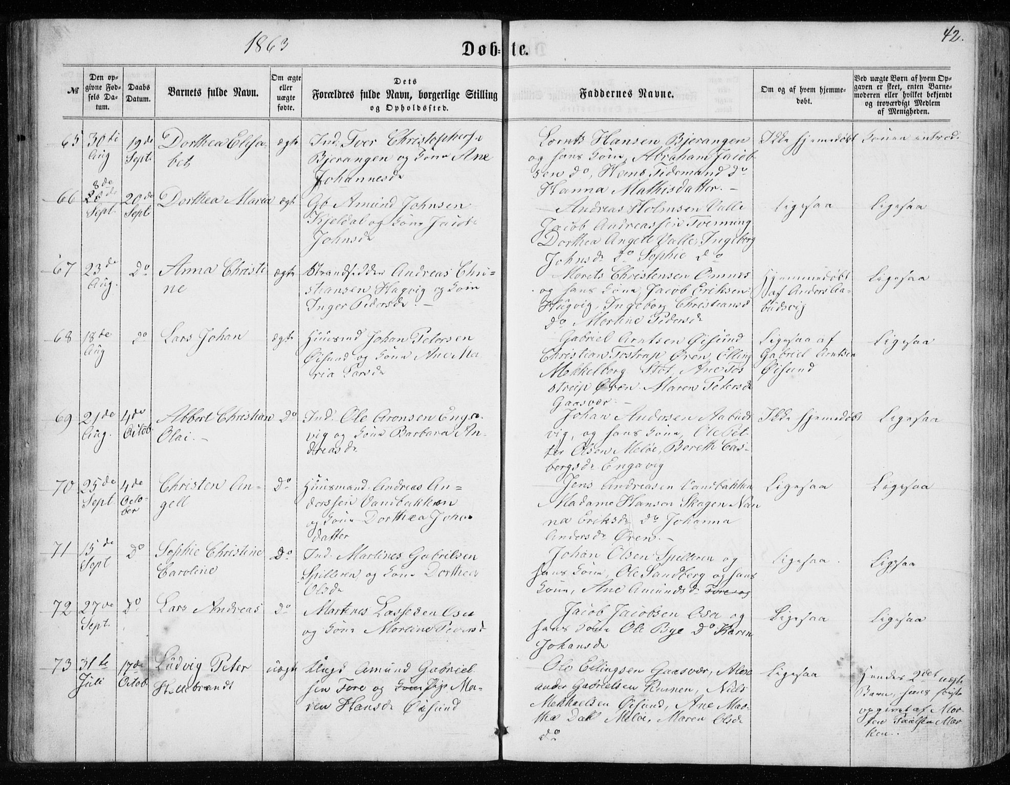 Ministerialprotokoller, klokkerbøker og fødselsregistre - Nordland, SAT/A-1459/843/L0634: Parish register (copy) no. 843C03, 1860-1884, p. 42