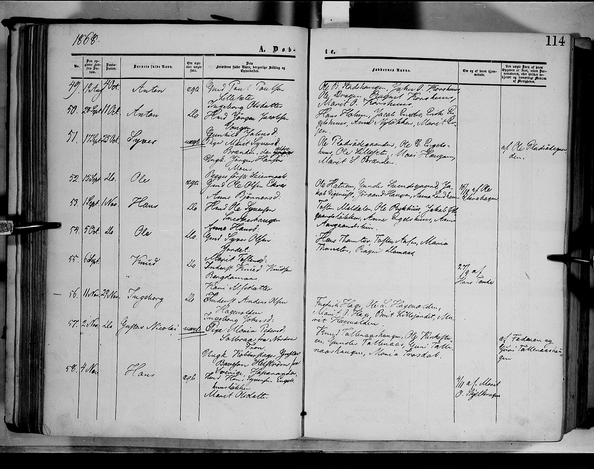 Dovre prestekontor, AV/SAH-PREST-066/H/Ha/Haa/L0001: Parish register (official) no. 1, 1854-1878, p. 114