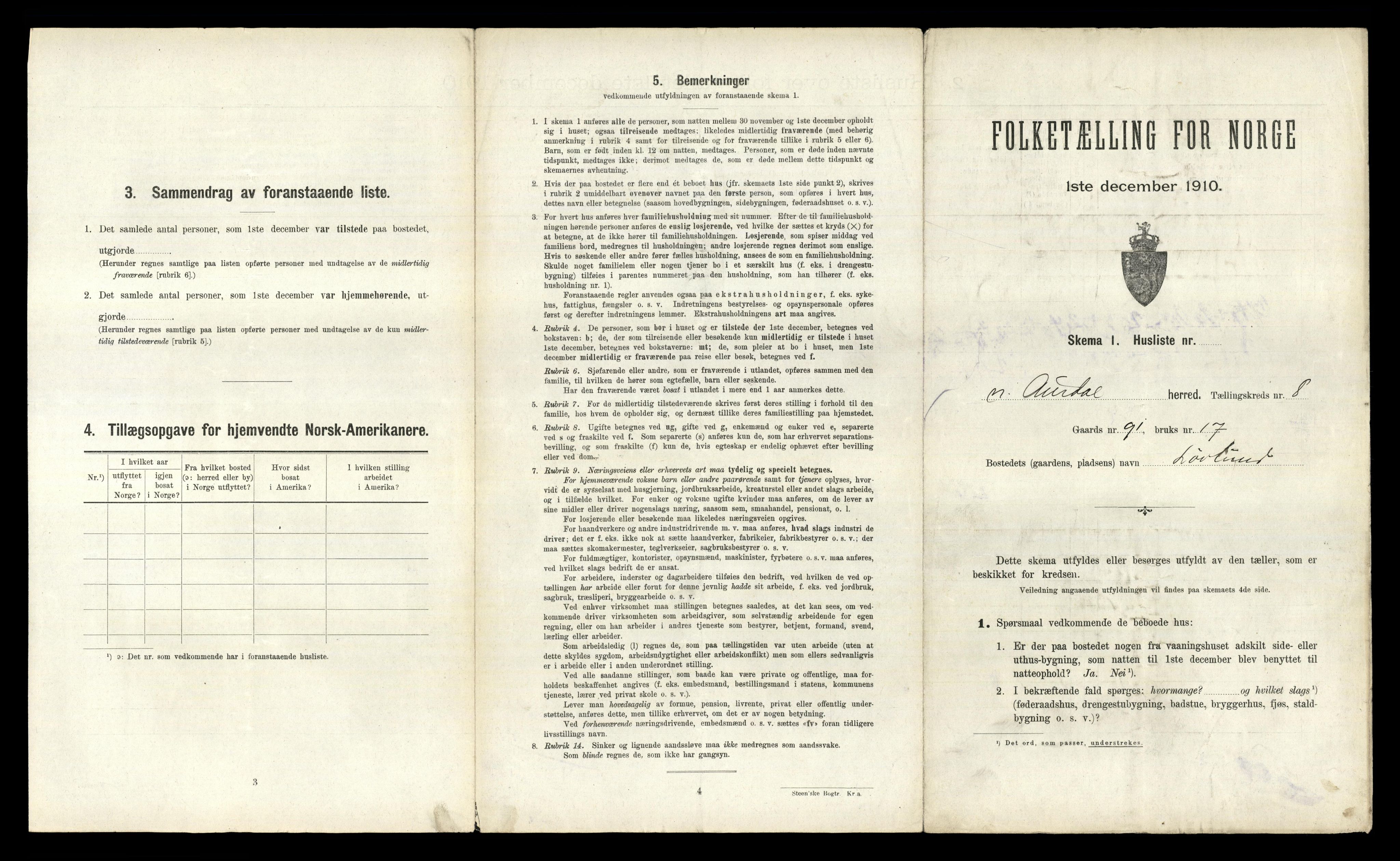 RA, 1910 census for Nord-Aurdal, 1910, p. 1351