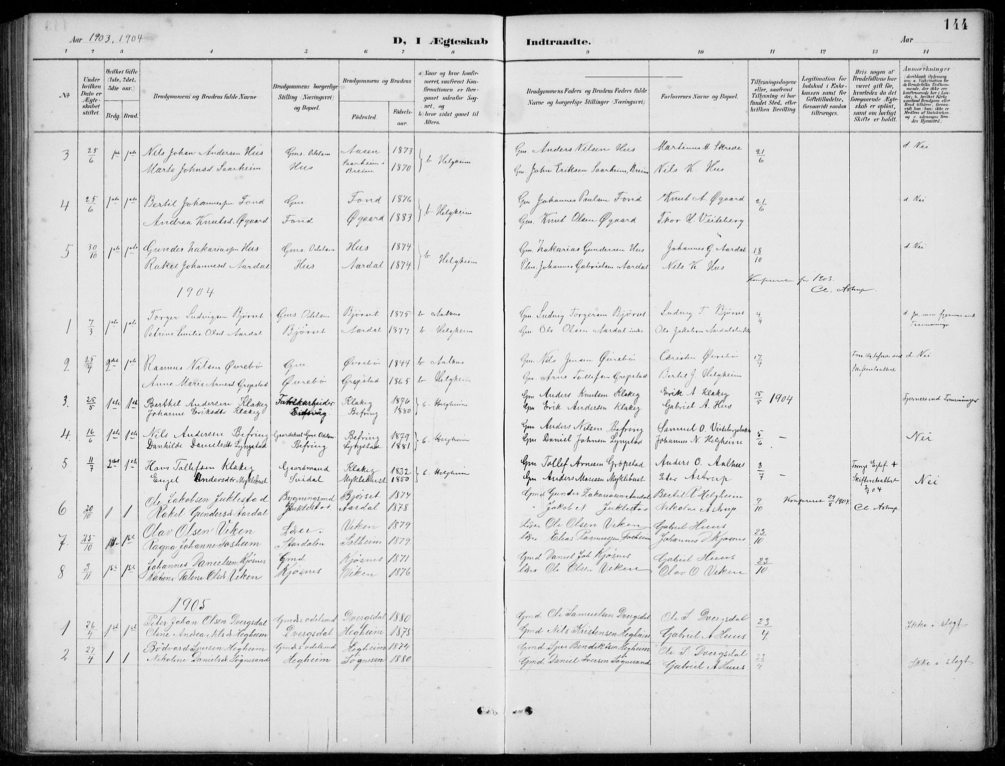 Jølster sokneprestembete, AV/SAB-A-80701/H/Hab/Habb/L0002: Parish register (copy) no. B 2, 1887-1920, p. 144