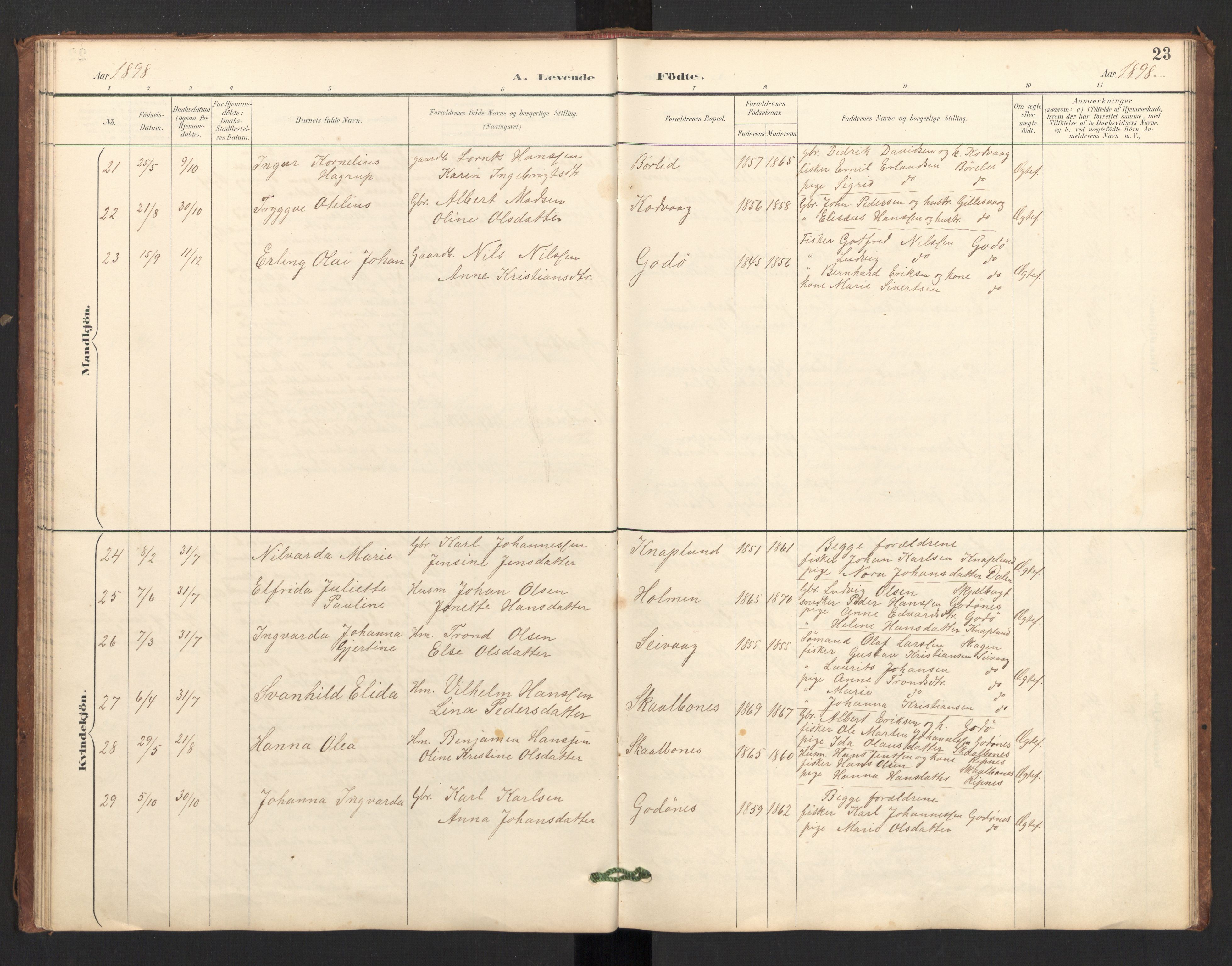 Ministerialprotokoller, klokkerbøker og fødselsregistre - Nordland, SAT/A-1459/804/L0087: Parish register (official) no. 804A08, 1894-1907, p. 23