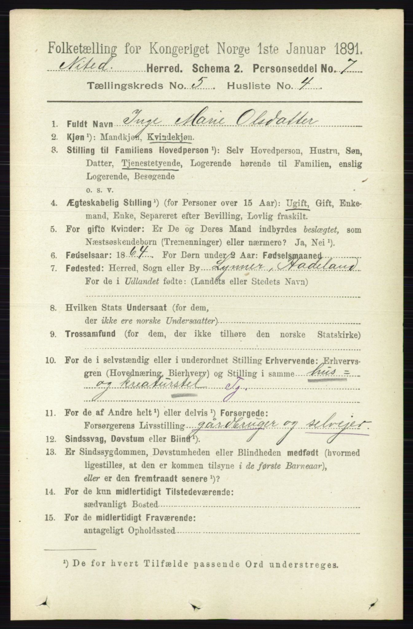 RA, 1891 census for 0233 Nittedal, 1891, p. 2204