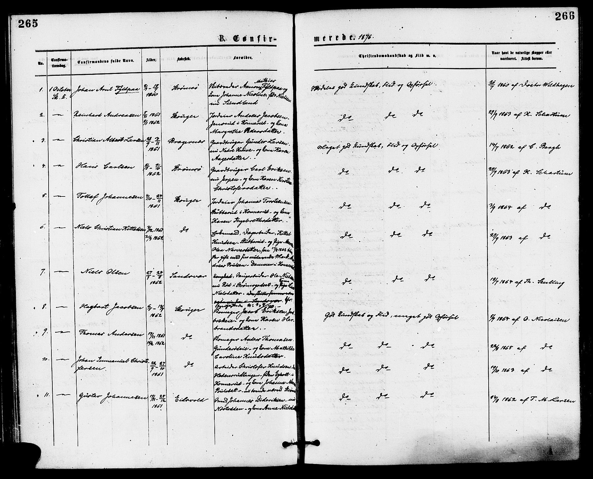 Skoger kirkebøker, AV/SAKO-A-59/F/Fa/L0005: Parish register (official) no. I 5, 1873-1884, p. 265-266