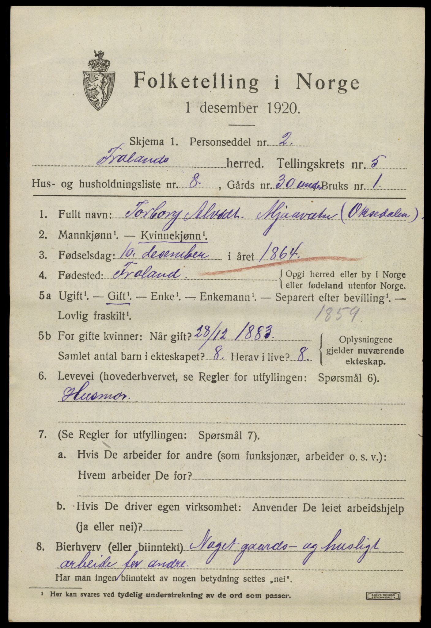 SAK, 1920 census for Froland, 1920, p. 3717