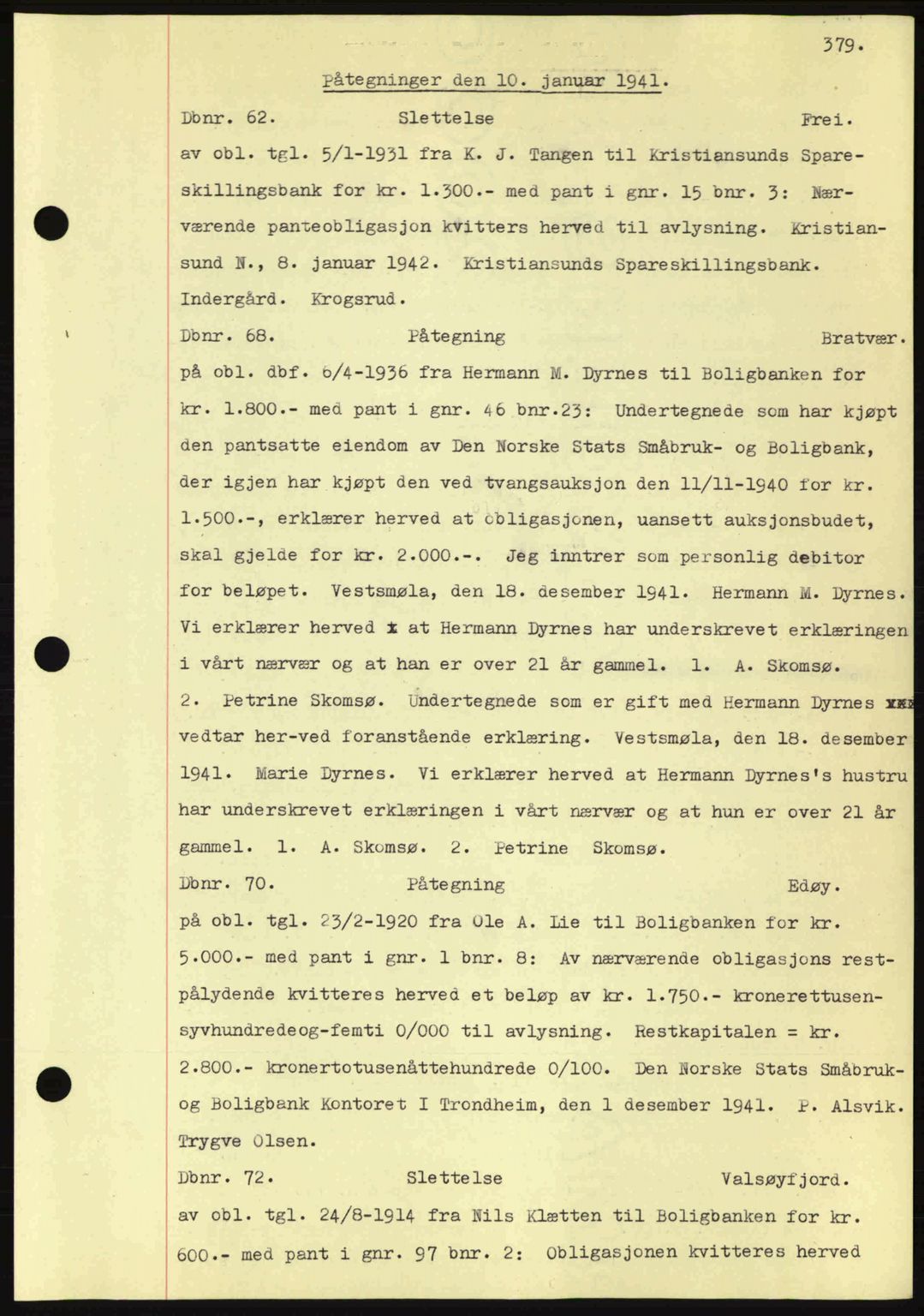 Nordmøre sorenskriveri, AV/SAT-A-4132/1/2/2Ca: Mortgage book no. C81, 1940-1945, Diary no: : 62/1942