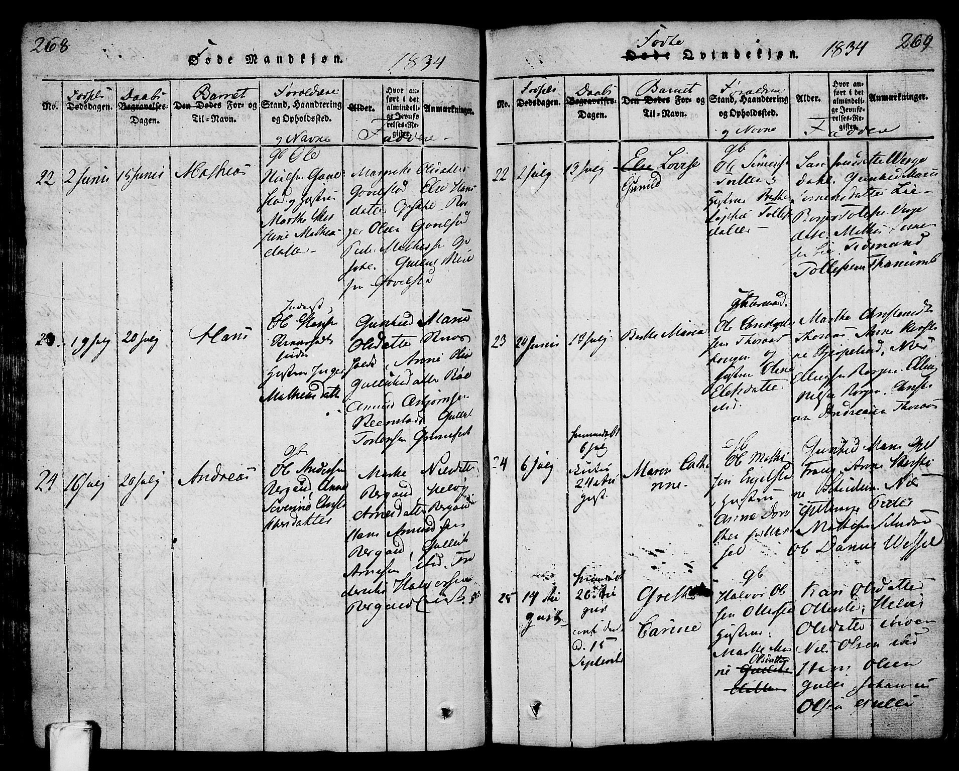 Lardal kirkebøker, AV/SAKO-A-350/F/Fa/L0005: Parish register (official) no. I 5, 1814-1835, p. 268-269