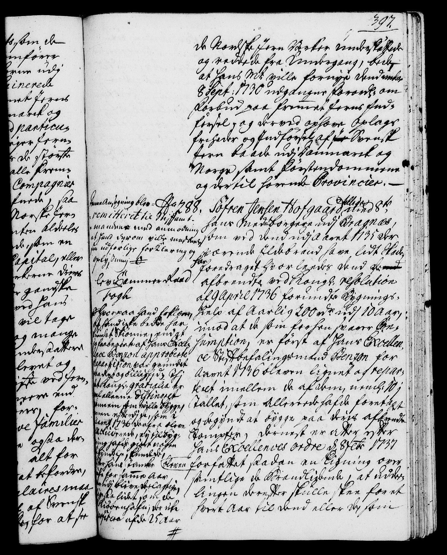 Rentekammeret, Kammerkanselliet, RA/EA-3111/G/Gh/Gha/L0020: Norsk ekstraktmemorialprotokoll (merket RK 53.65), 1738-1739, p. 397