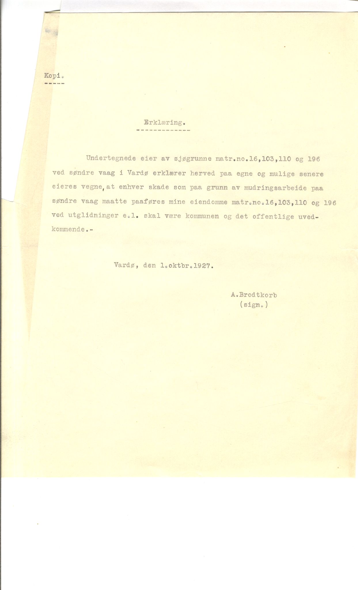 Brodtkorb handel A/S, VAMU/A-0001/Q/Qb/L0001: Skjøter og grunnbrev i Vardø by, 1822-1943, p. 4