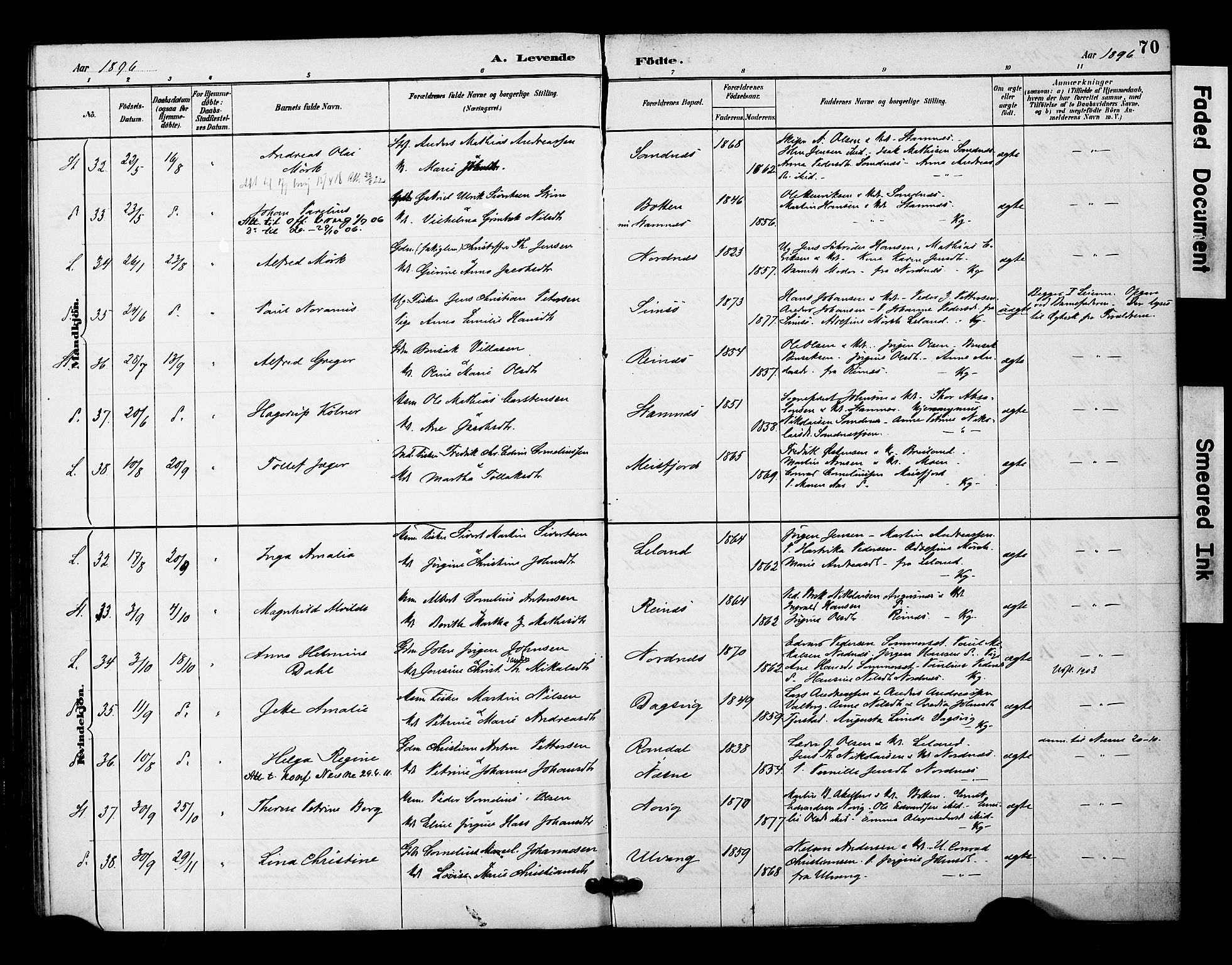 Ministerialprotokoller, klokkerbøker og fødselsregistre - Nordland, AV/SAT-A-1459/831/L0471: Parish register (official) no. 831A02, 1886-1901, p. 70