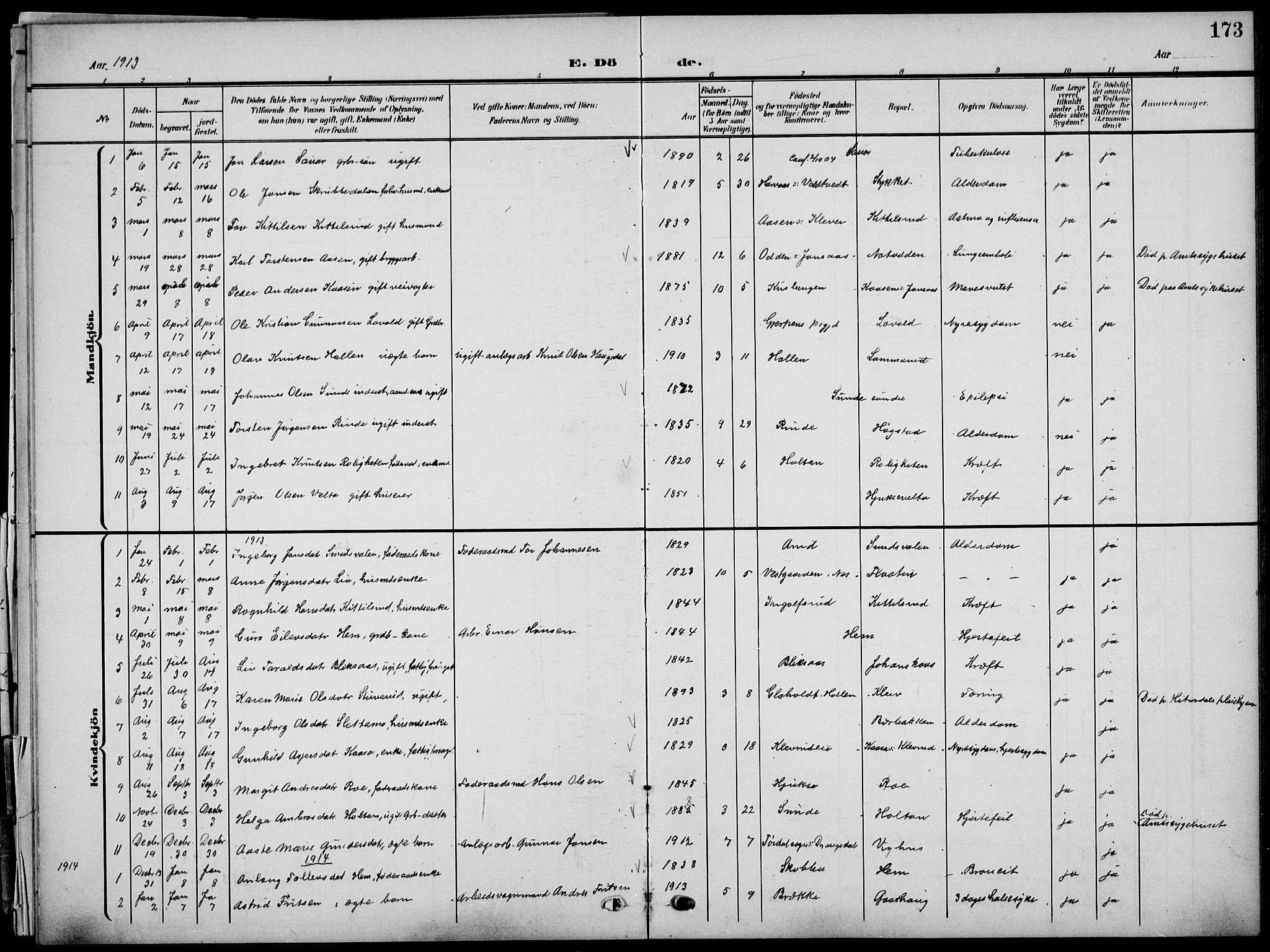 Sauherad kirkebøker, AV/SAKO-A-298/G/Ga/L0004a: Parish register (copy) no. I 4a, 1906-1934, p. 173