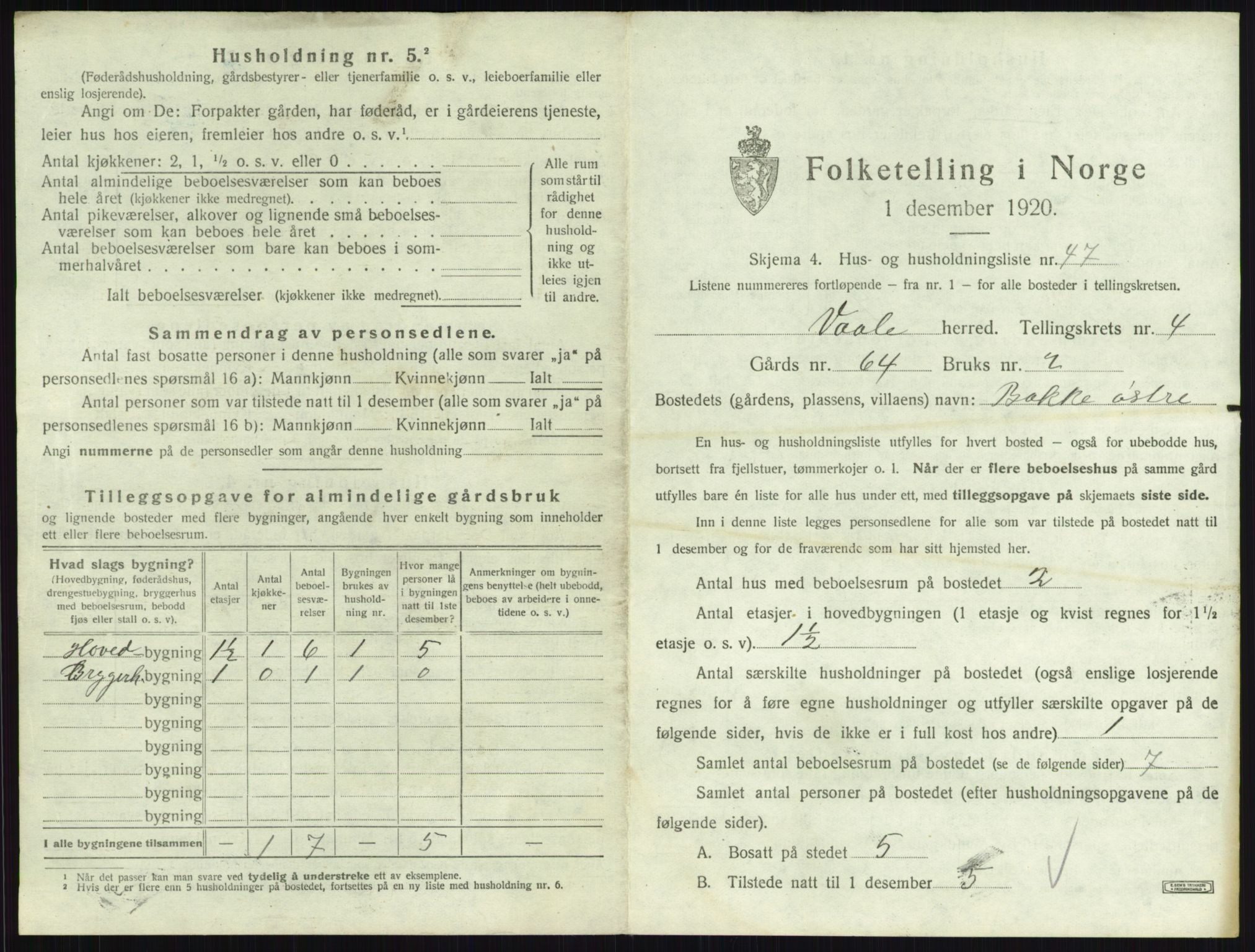 SAKO, 1920 census for Våle, 1920, p. 502