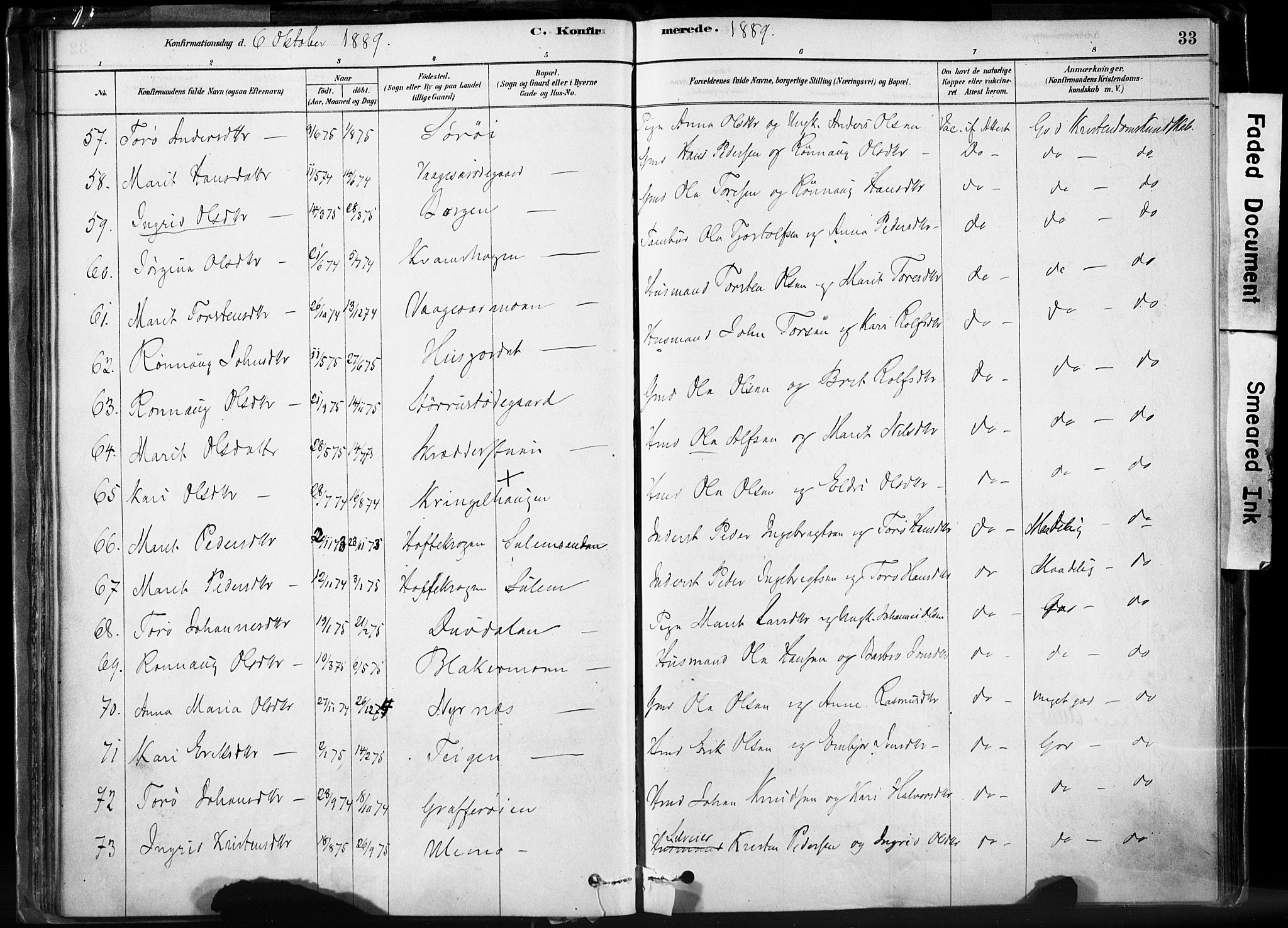 Lom prestekontor, SAH/PREST-070/K/L0009: Parish register (official) no. 9, 1878-1907, p. 33