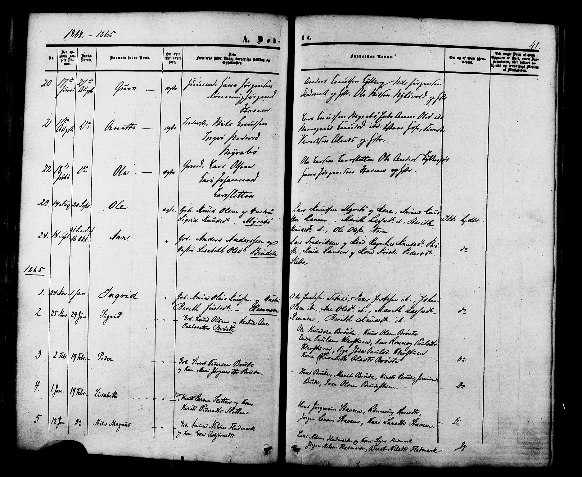 Ministerialprotokoller, klokkerbøker og fødselsregistre - Møre og Romsdal, SAT/A-1454/546/L0594: Parish register (official) no. 546A02, 1854-1882, p. 41