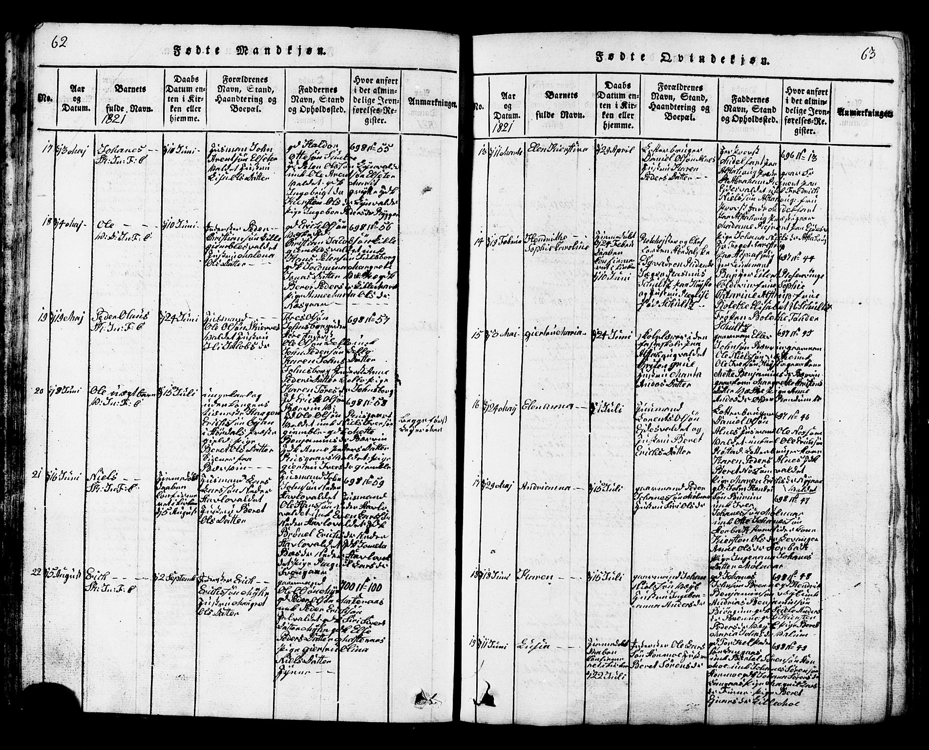 Ministerialprotokoller, klokkerbøker og fødselsregistre - Nord-Trøndelag, AV/SAT-A-1458/717/L0169: Parish register (copy) no. 717C01, 1816-1834, p. 62-63