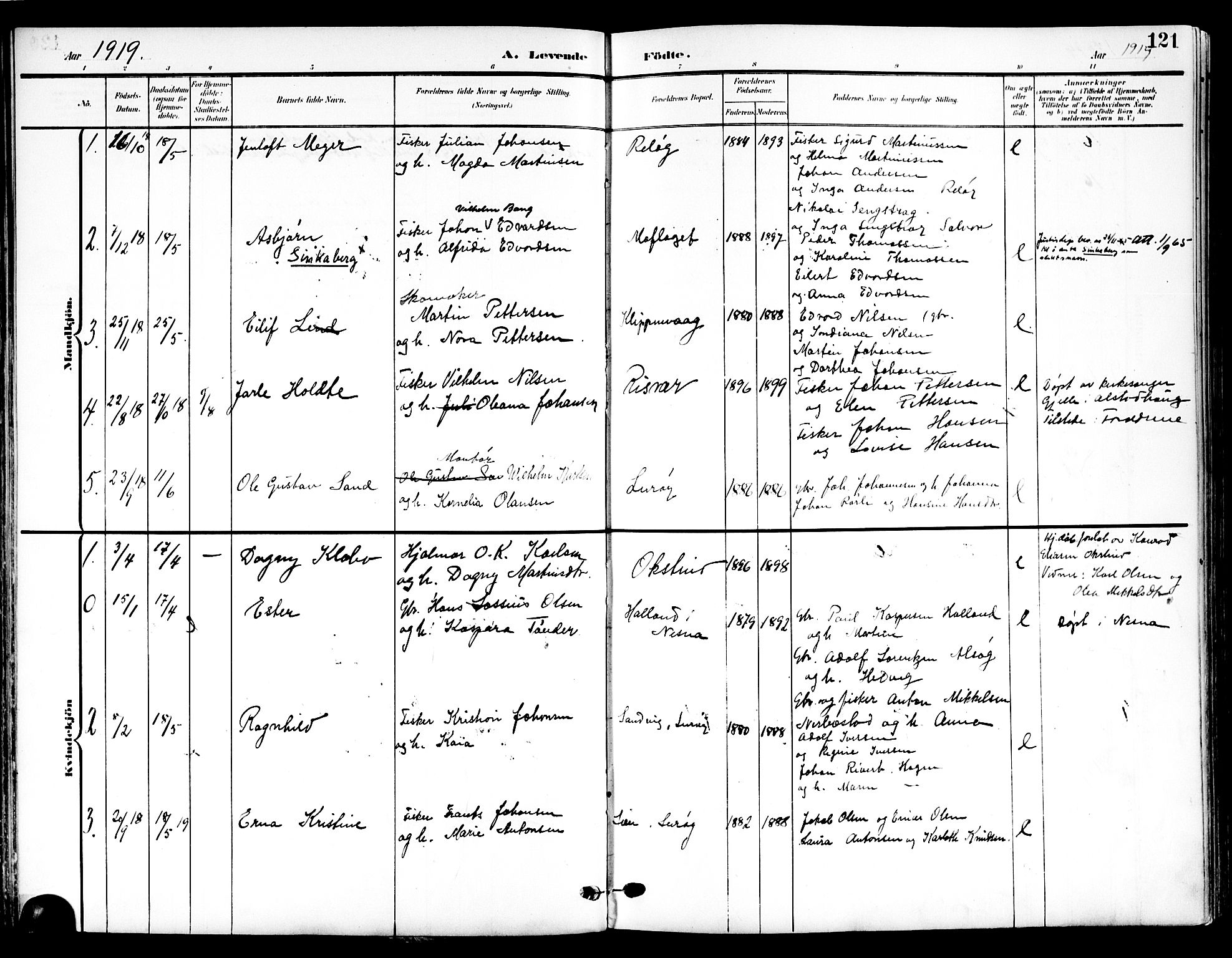 Ministerialprotokoller, klokkerbøker og fødselsregistre - Nordland, SAT/A-1459/839/L0569: Parish register (official) no. 839A06, 1903-1922, p. 121