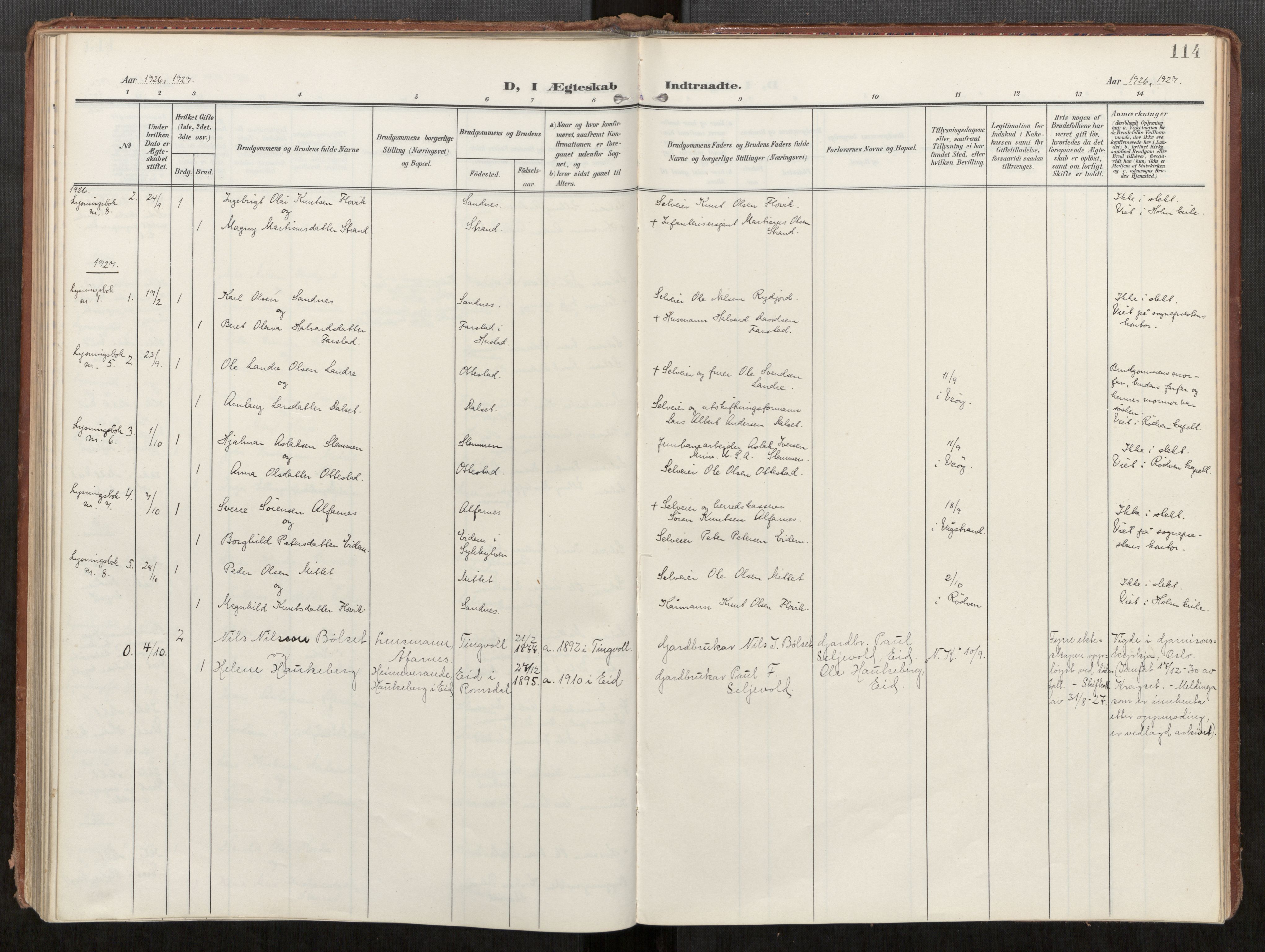 Ministerialprotokoller, klokkerbøker og fødselsregistre - Møre og Romsdal, AV/SAT-A-1454/549/L0618: Parish register (official) no. 549A01, 1906-1927, p. 114