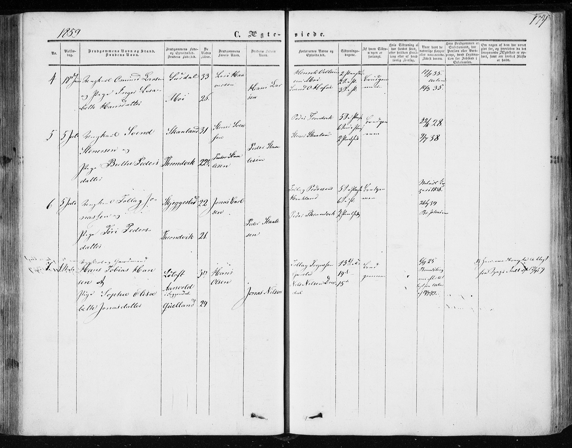 Lund sokneprestkontor, AV/SAST-A-101809/S06/L0009: Parish register (official) no. A 8, 1853-1877, p. 174