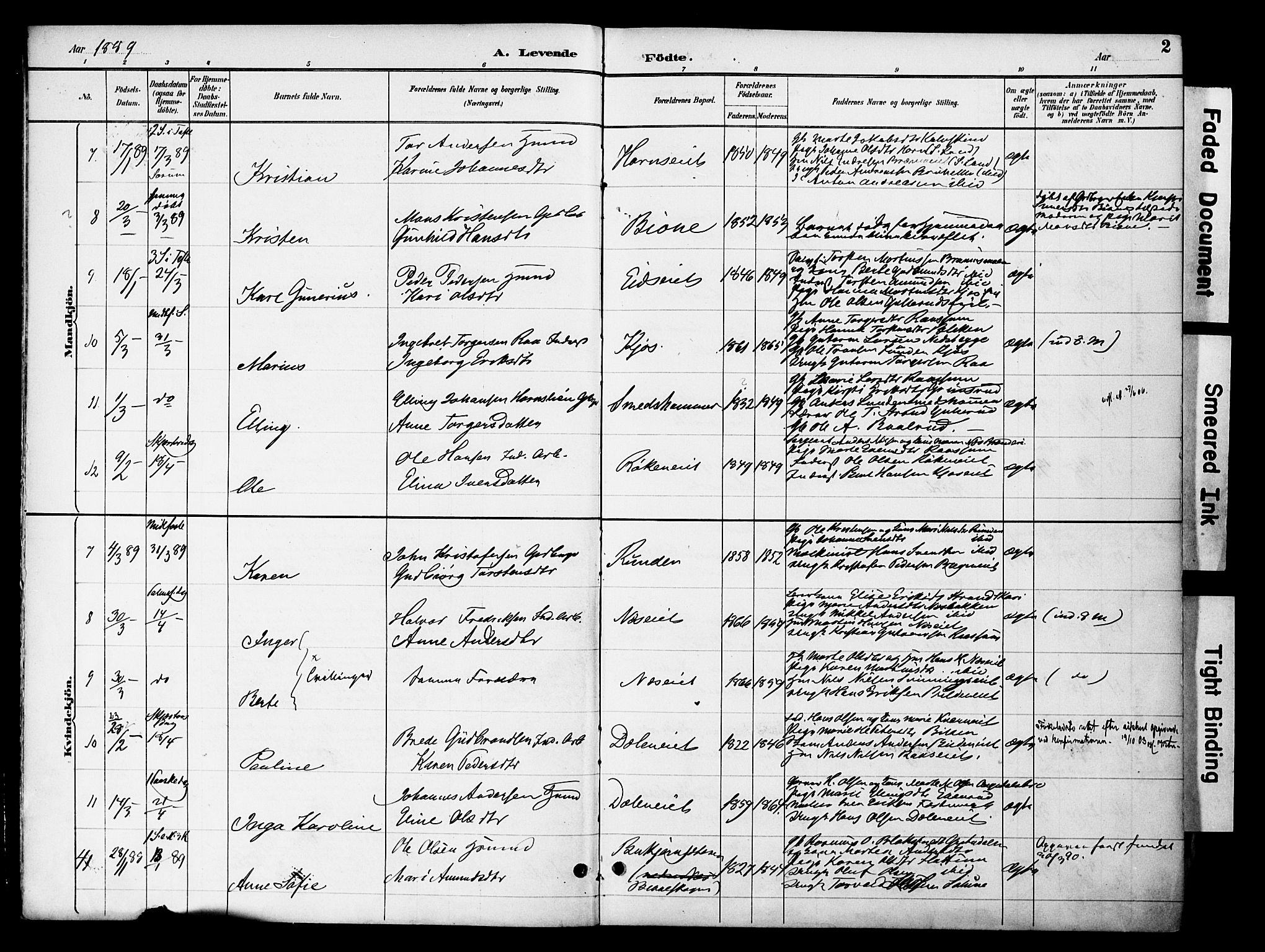 Gran prestekontor, AV/SAH-PREST-112/H/Ha/Haa/L0020: Parish register (official) no. 20, 1889-1899, p. 2