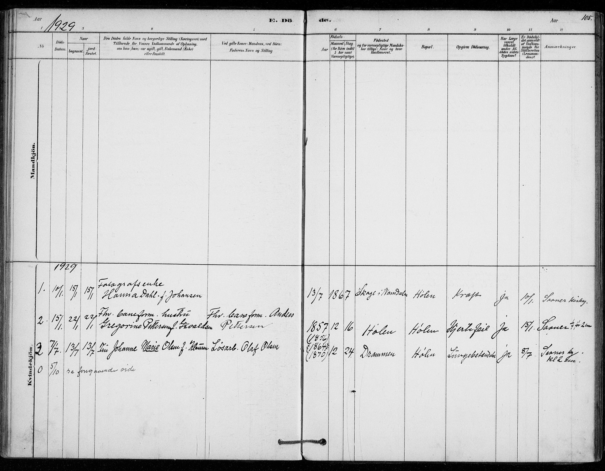 Vestby prestekontor Kirkebøker, SAO/A-10893/F/Fe/L0001: Parish register (official) no. V 1, 1878-1931, p. 105