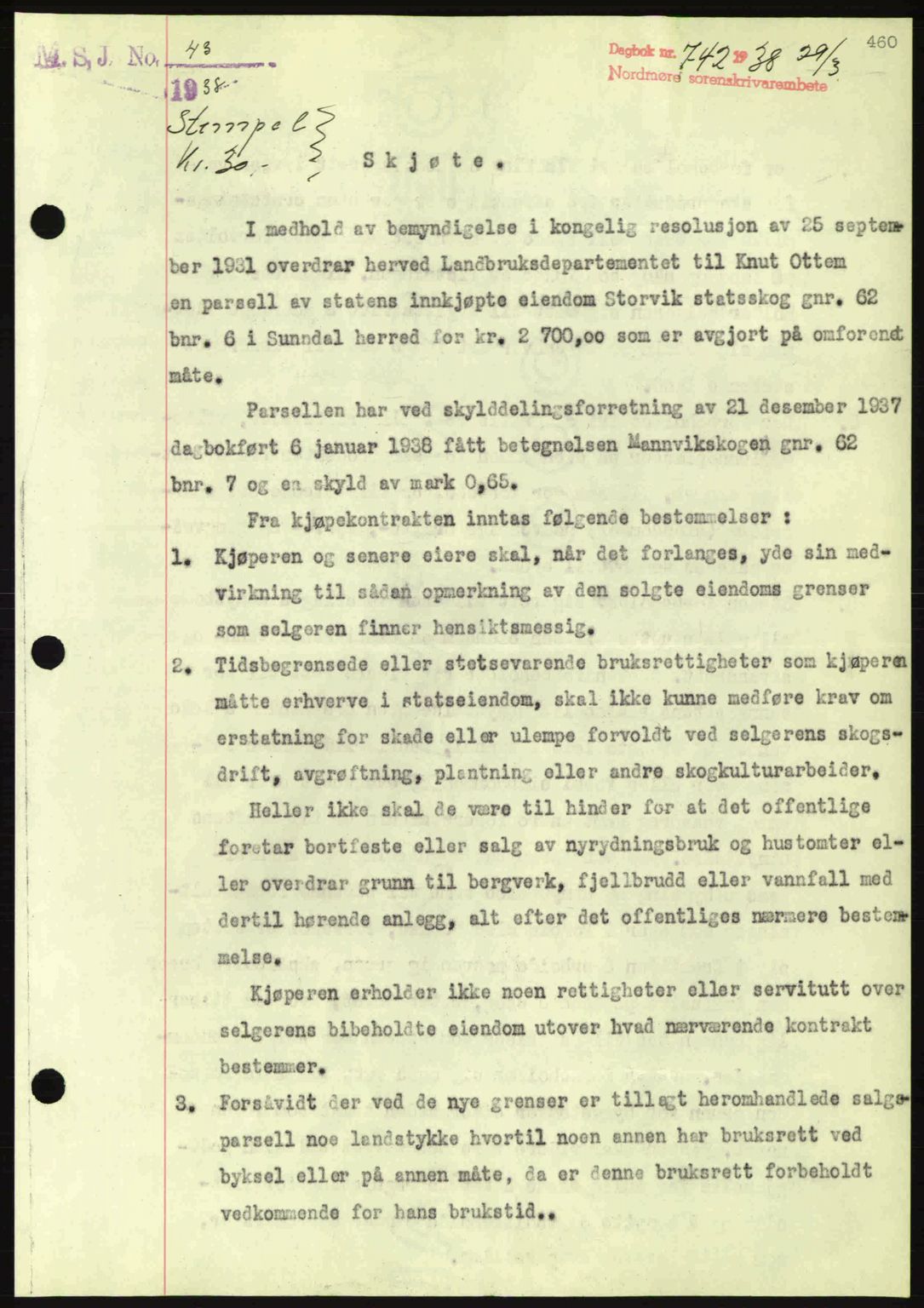 Nordmøre sorenskriveri, AV/SAT-A-4132/1/2/2Ca: Mortgage book no. A83, 1938-1938, Diary no: : 742/1938