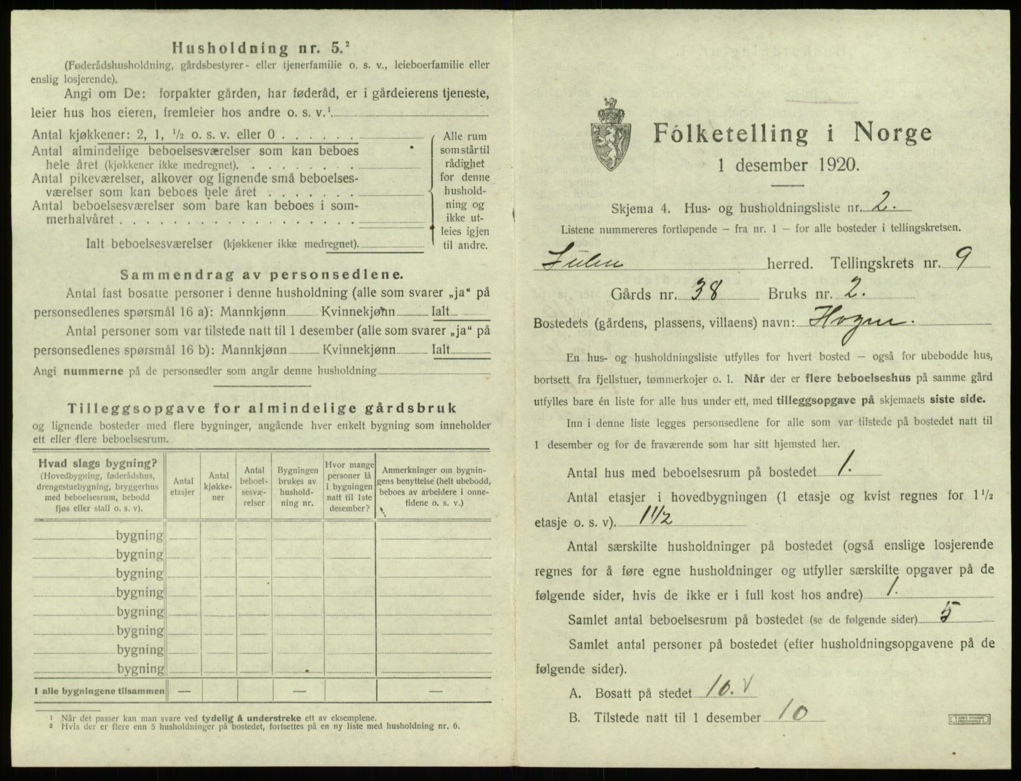 SAB, 1920 census for Solund, 1920, p. 483