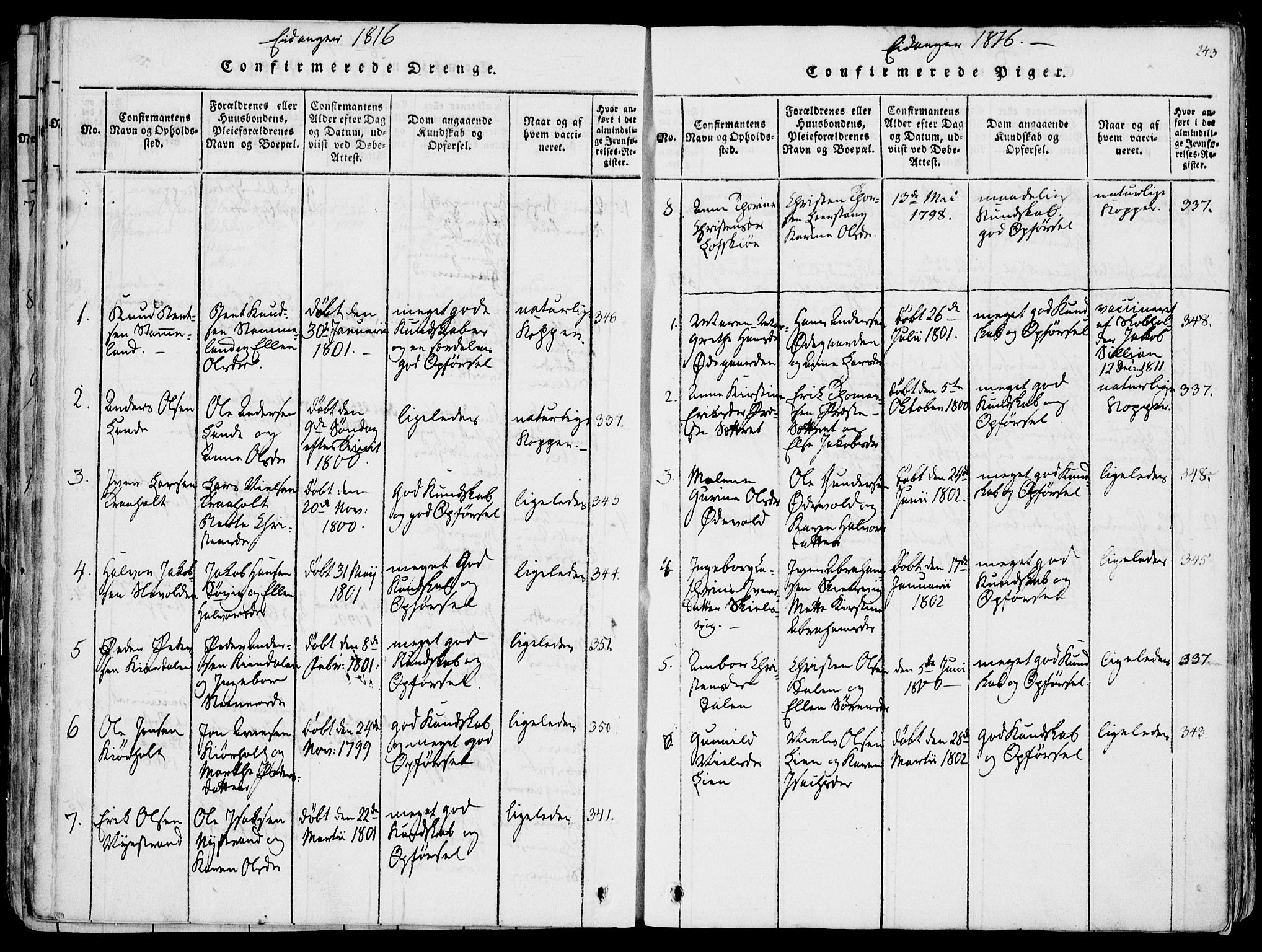 Eidanger kirkebøker, SAKO/A-261/F/Fa/L0007: Parish register (official) no. 7, 1814-1831, p. 243