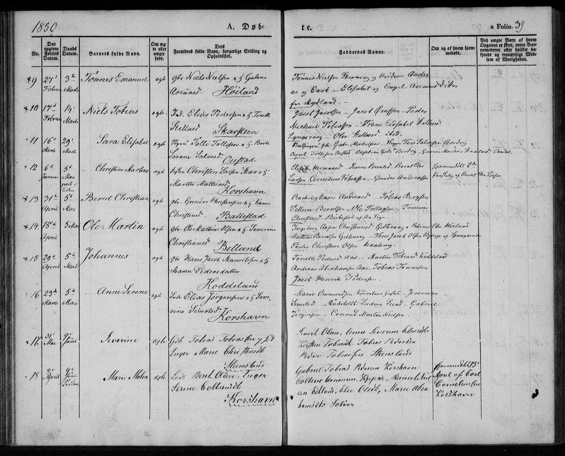 Lyngdal sokneprestkontor, SAK/1111-0029/F/Fa/Faa/L0001: Parish register (official) no. A 1, 1837-1857, p. 39