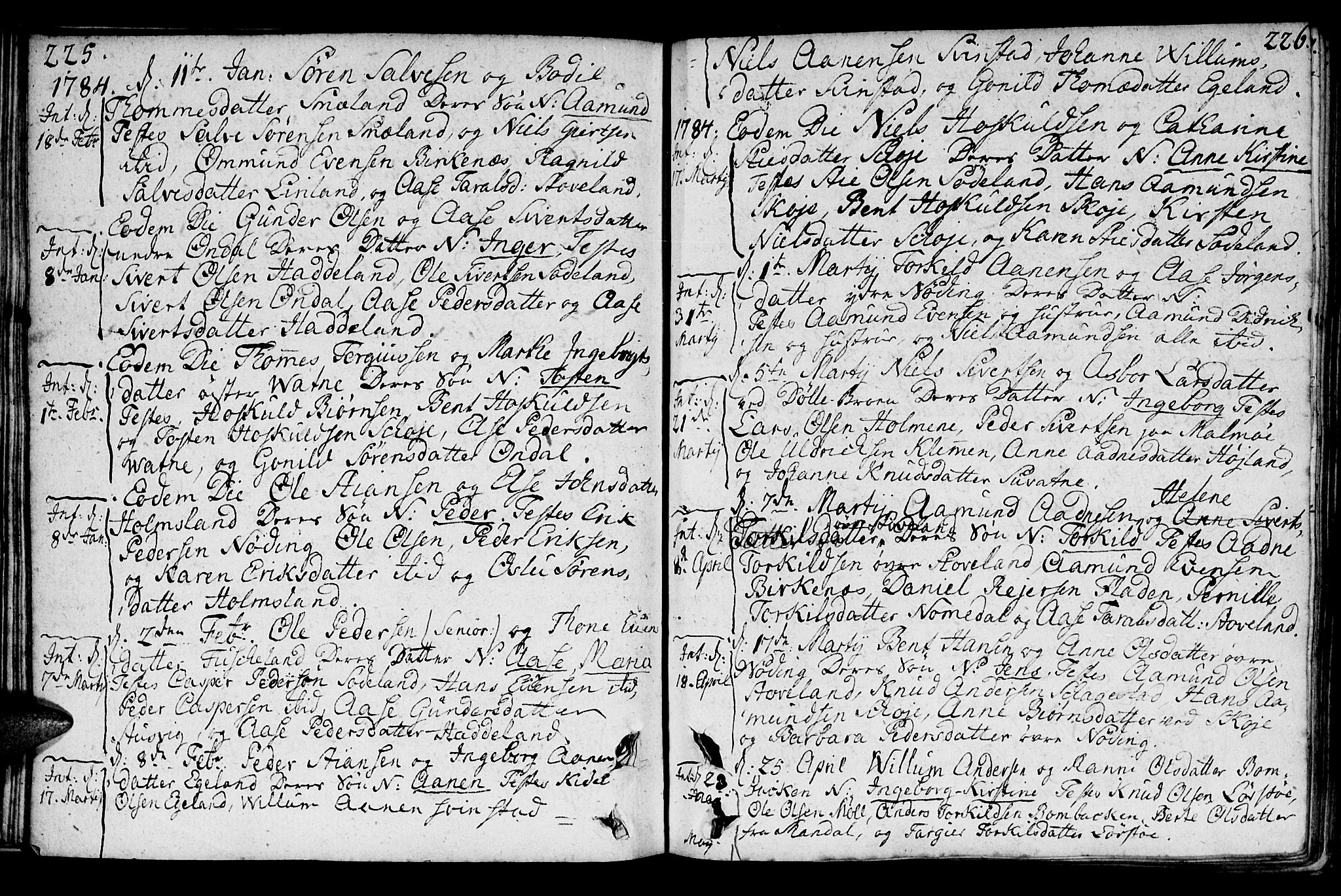 Holum sokneprestkontor, AV/SAK-1111-0022/F/Fa/Faa/L0003: Parish register (official) no. A 3, 1780-1821, p. 225-226