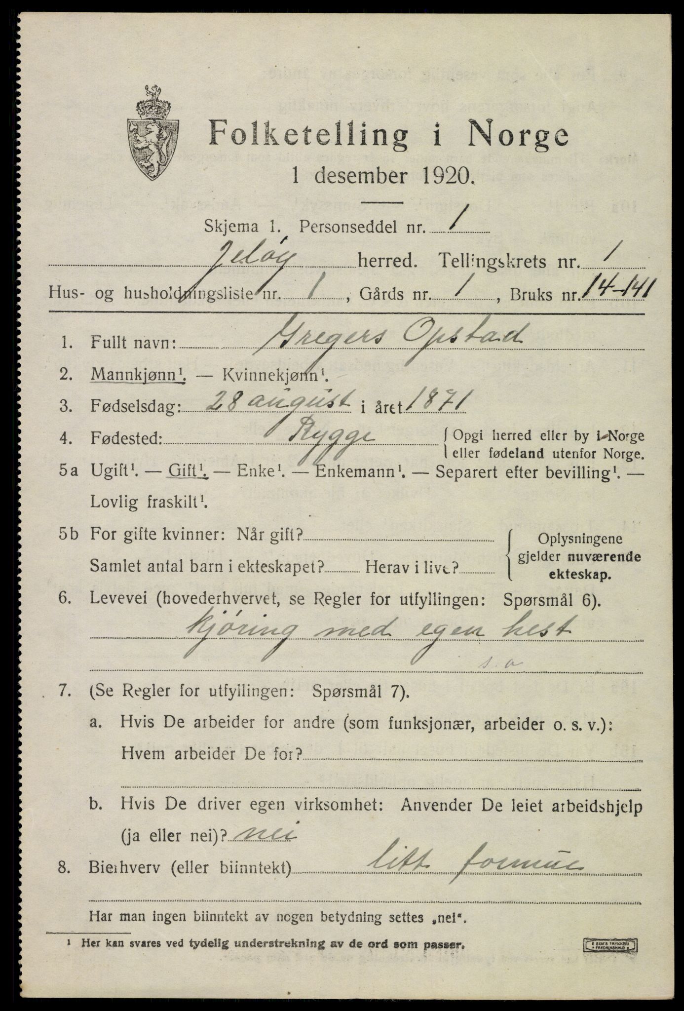 SAO, 1920 census for Moss land district, 1920, p. 1025