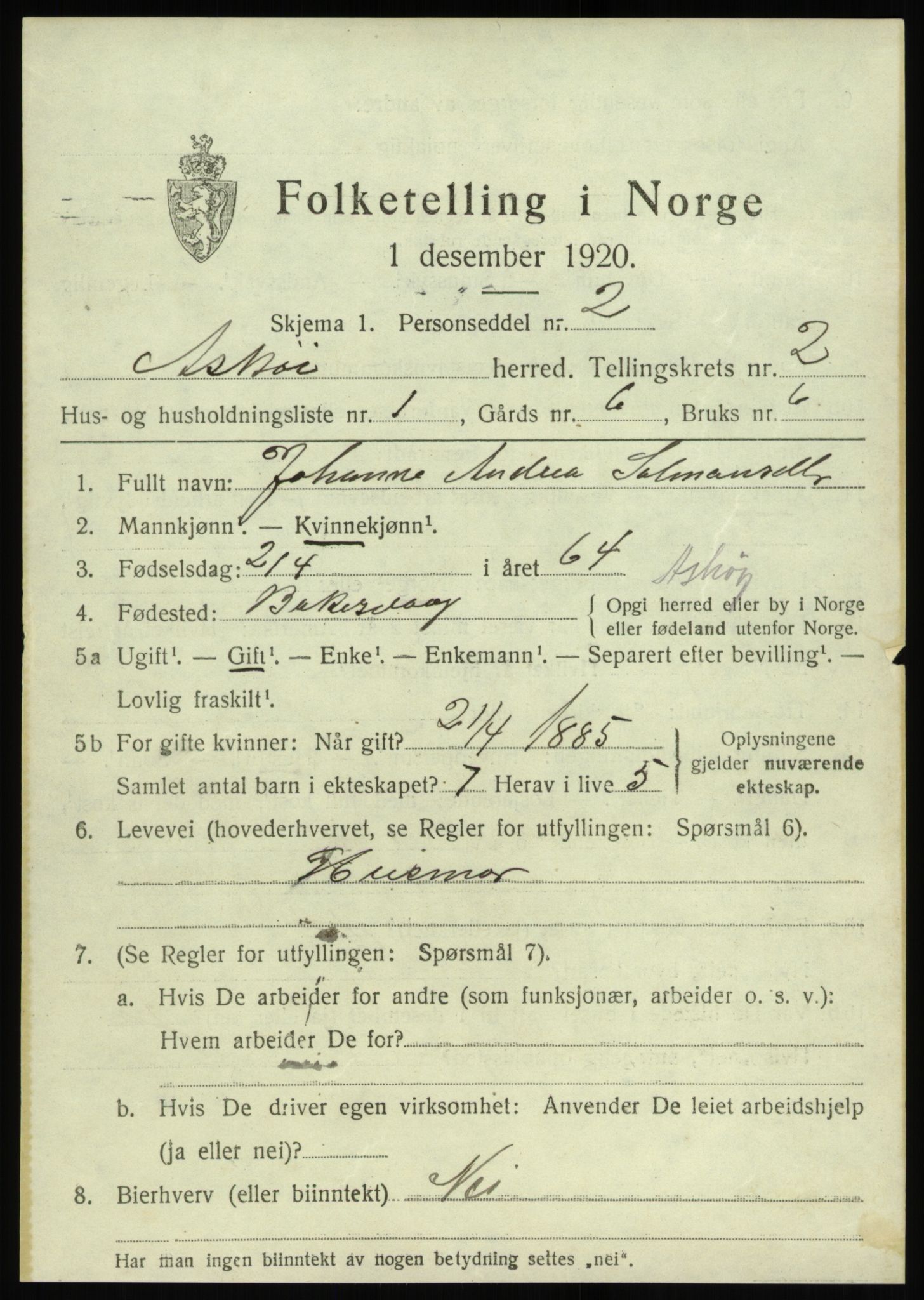 SAB, 1920 census for Askøy, 1920, p. 4502