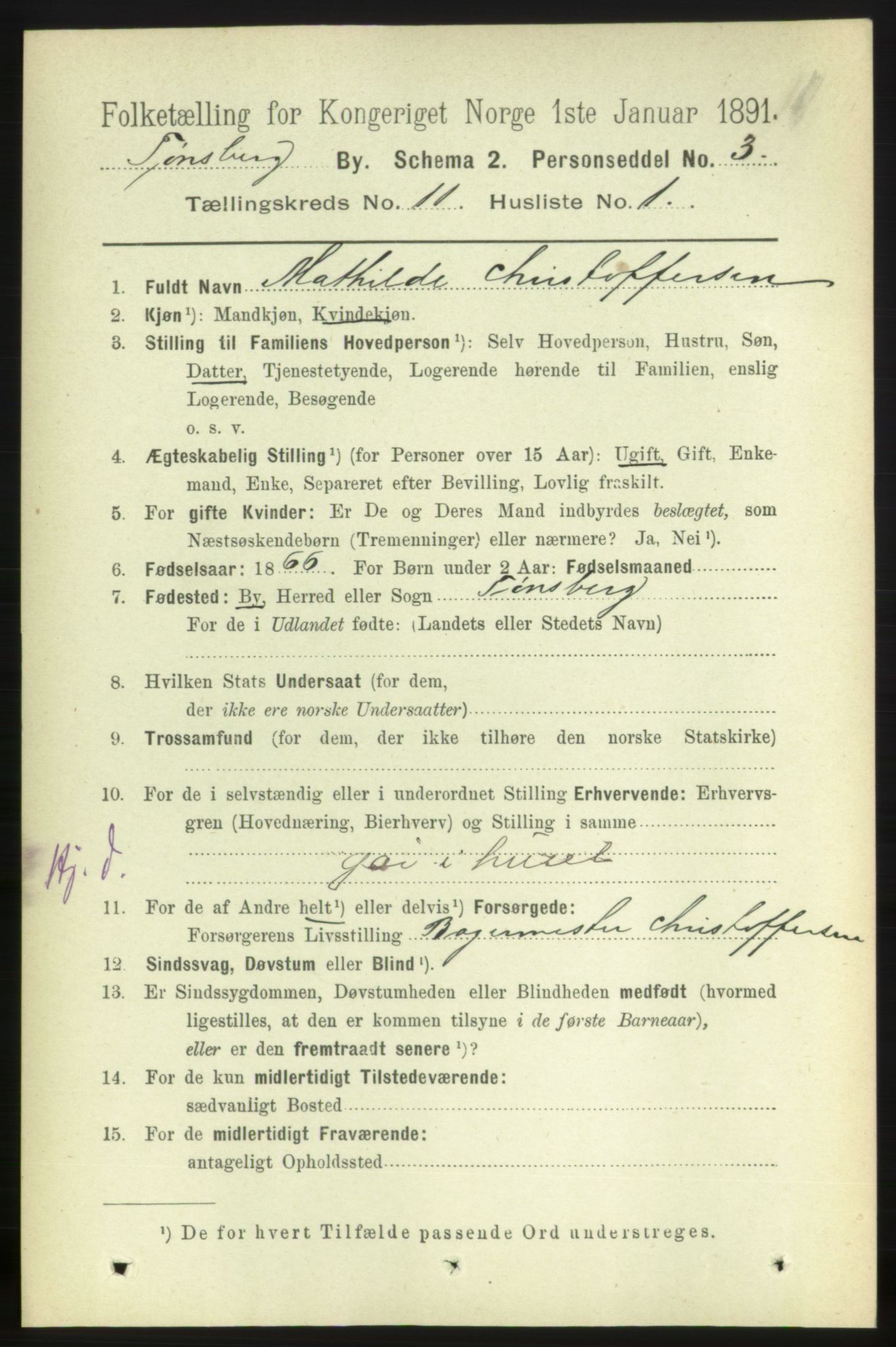 RA, 1891 census for 0705 Tønsberg, 1891, p. 3854