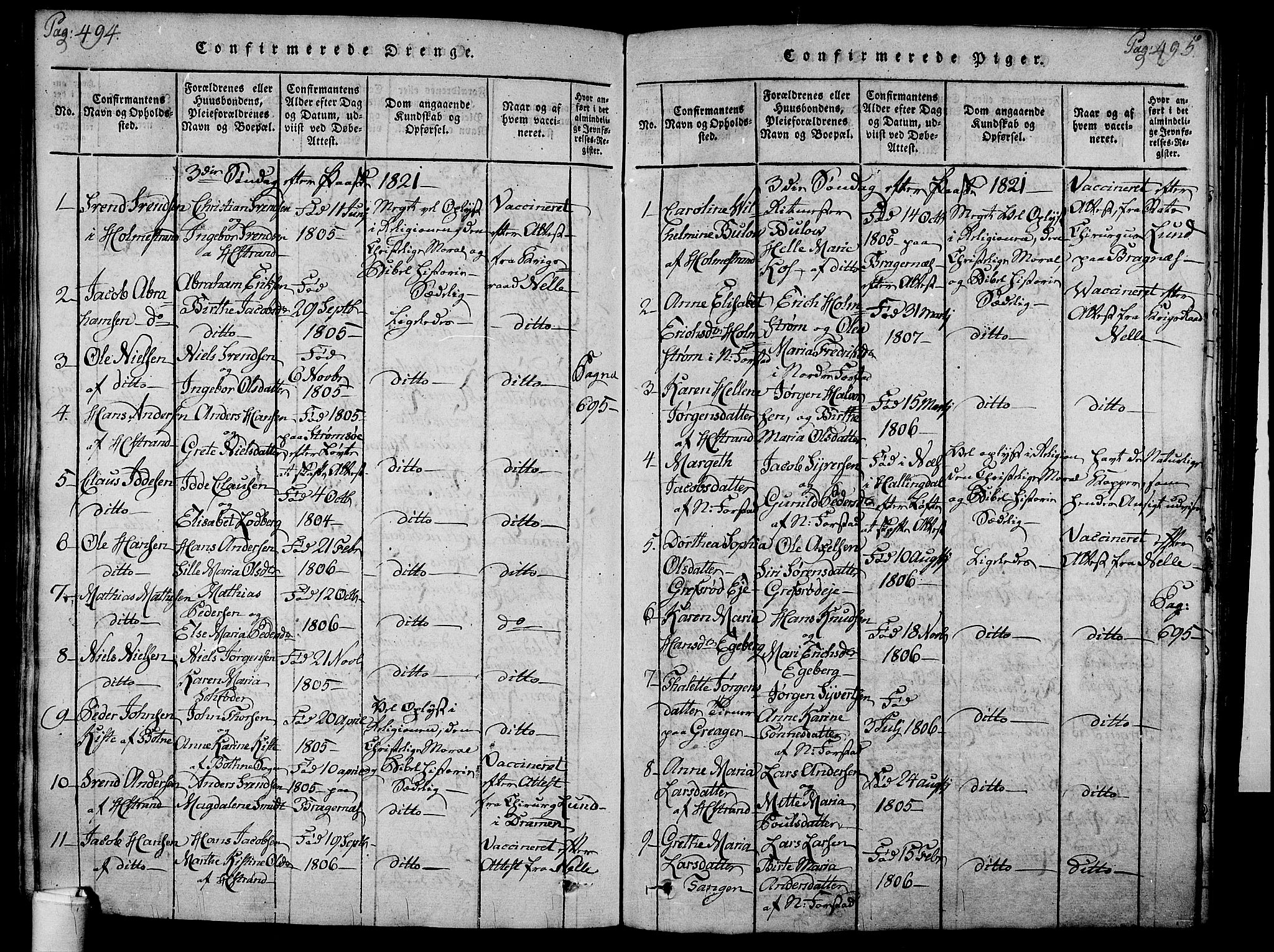 Holmestrand kirkebøker, SAKO/A-346/F/Fa/L0001: Parish register (official) no. 1, 1814-1840, p. 494-495
