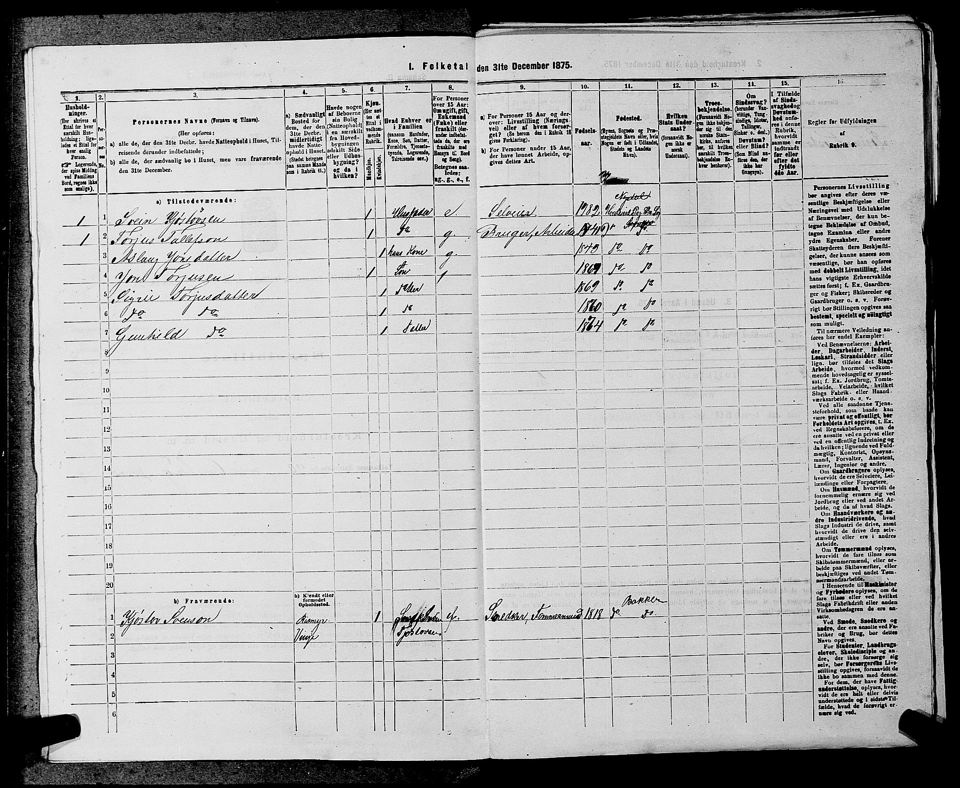 SAKO, 1875 census for 0829P Kviteseid, 1875, p. 761