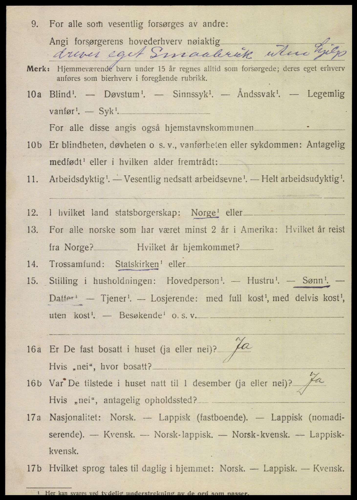 SAT, 1920 census for Nesna, 1920, p. 2554