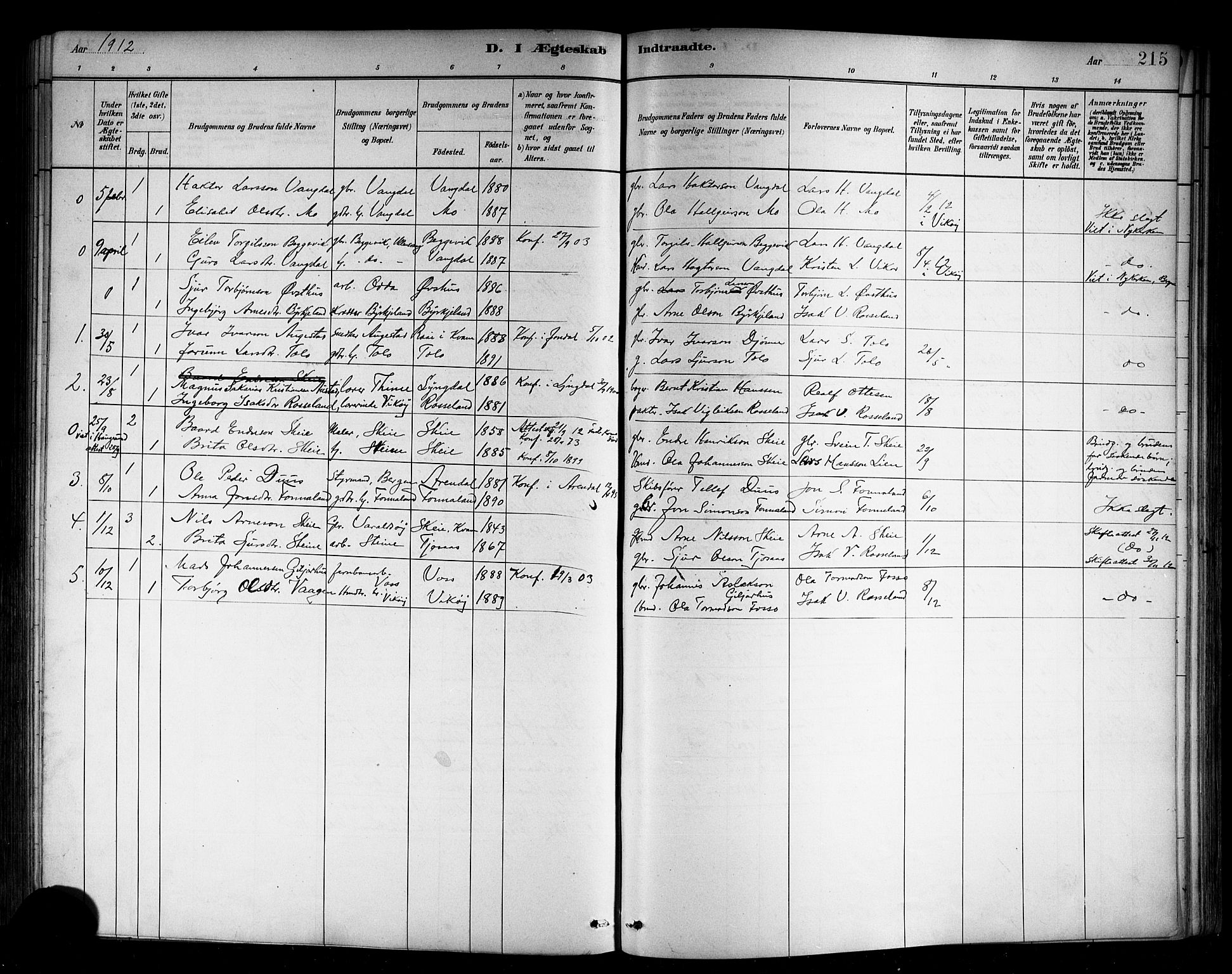 Kvam sokneprestembete, SAB/A-76201/H/Hab: Parish register (copy) no. B 3, 1884-1916, p. 215