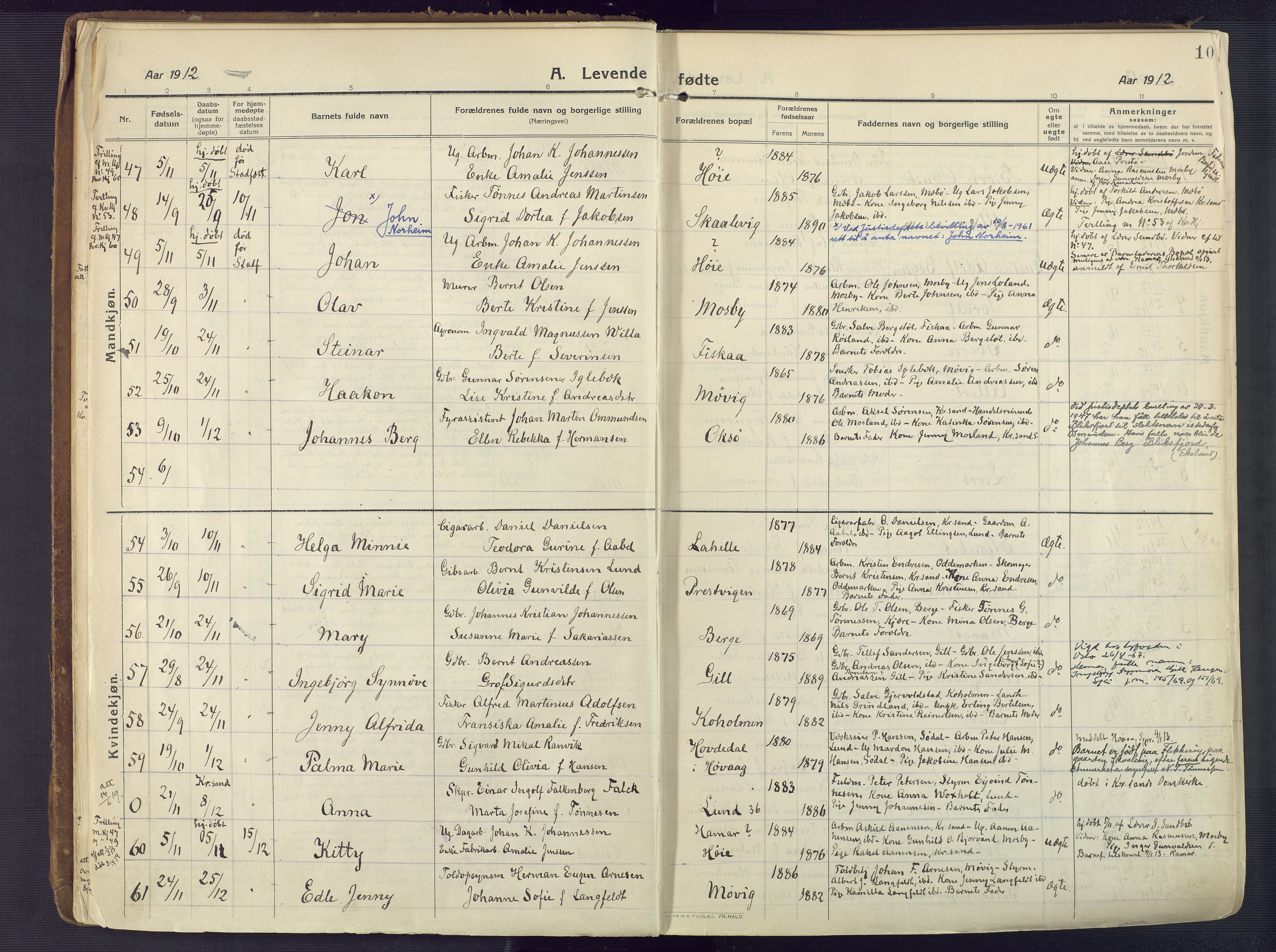 Oddernes sokneprestkontor, AV/SAK-1111-0033/F/Fa/Faa/L0012: Parish register (official) no. A 12, 1912-1925, p. 10