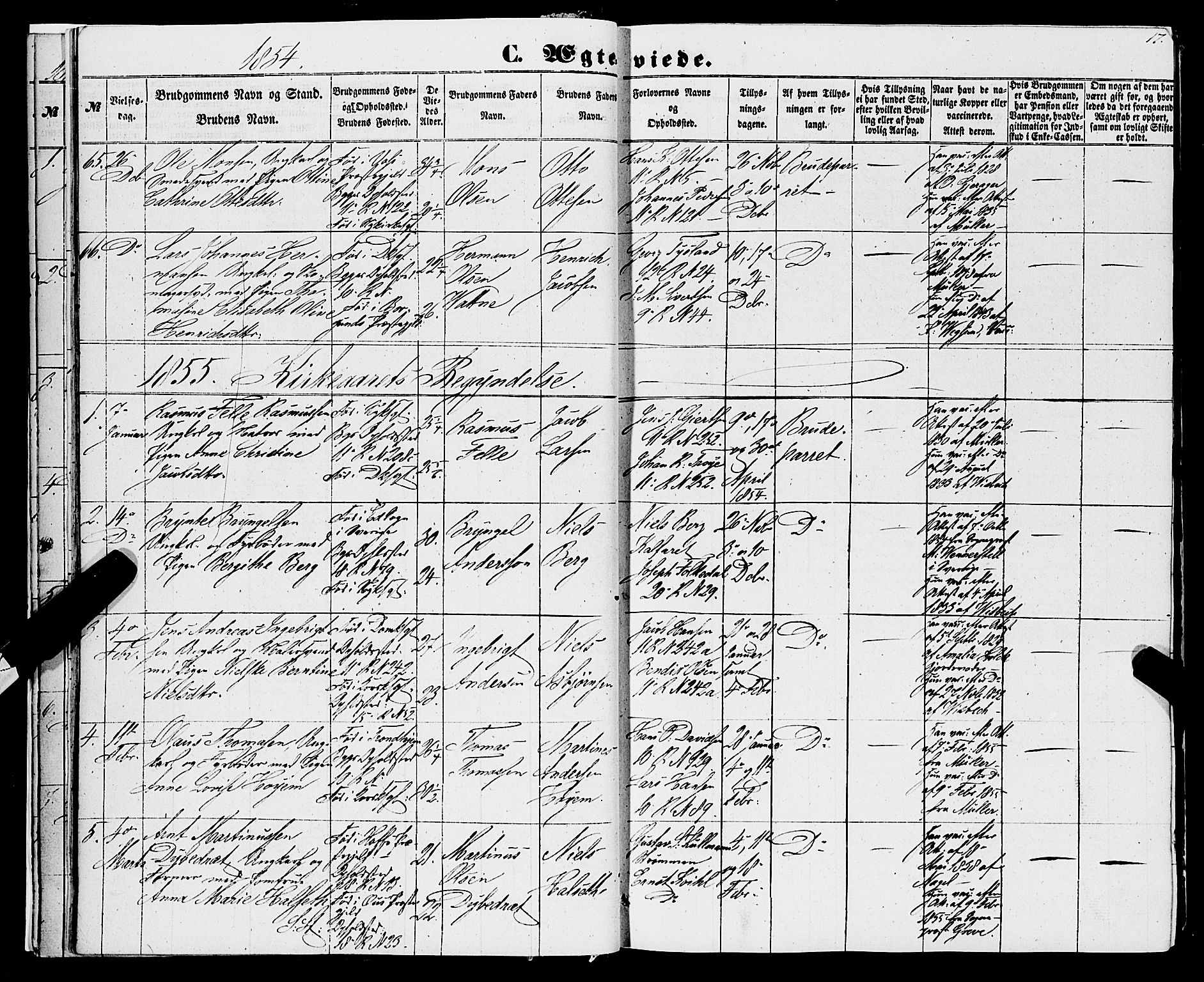 Domkirken sokneprestembete, SAB/A-74801/H/Haa/L0034: Parish register (official) no. D 2, 1853-1874, p. 17