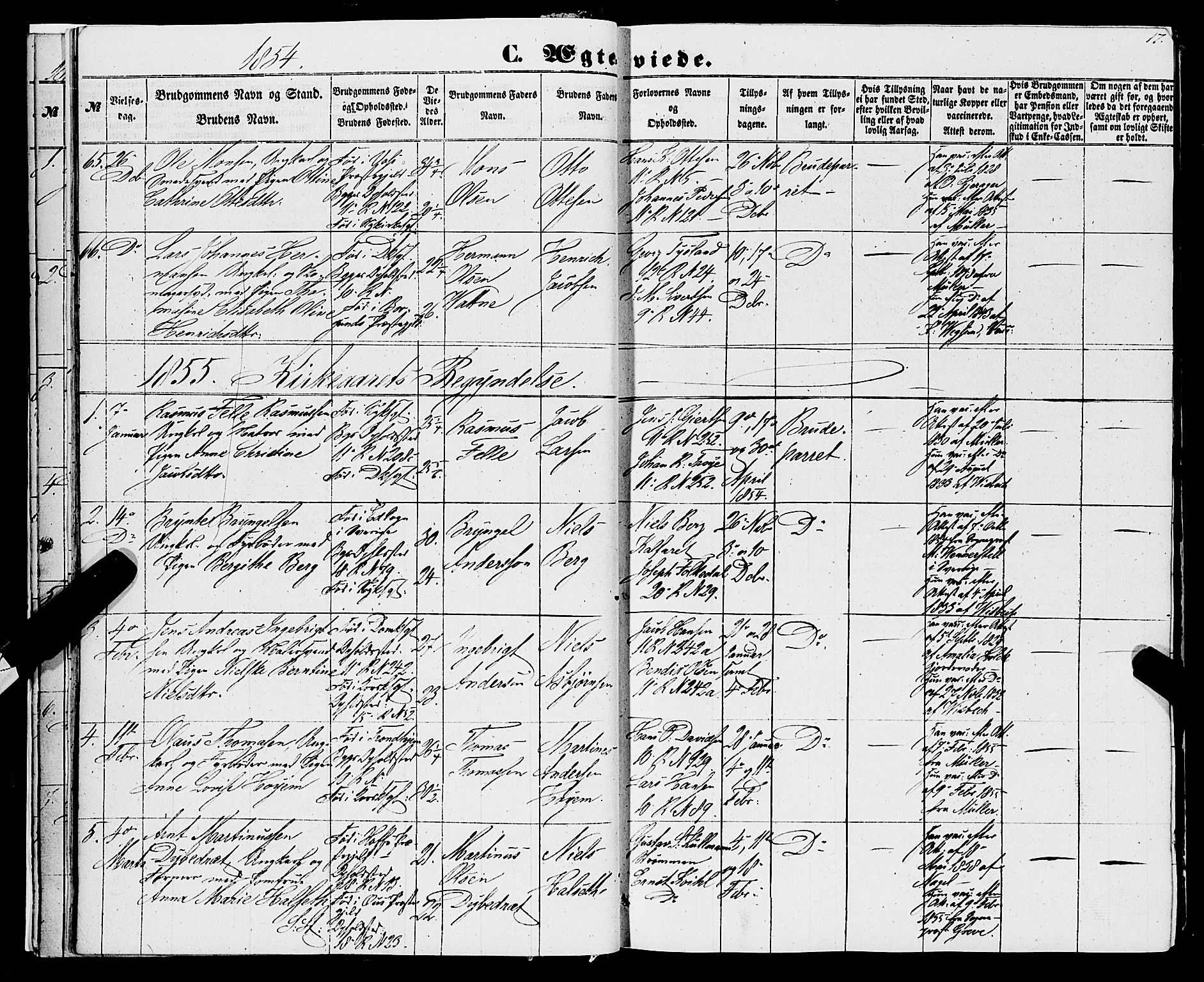 Domkirken sokneprestembete, AV/SAB-A-74801/H/Haa/L0034: Parish register (official) no. D 2, 1853-1874, p. 17