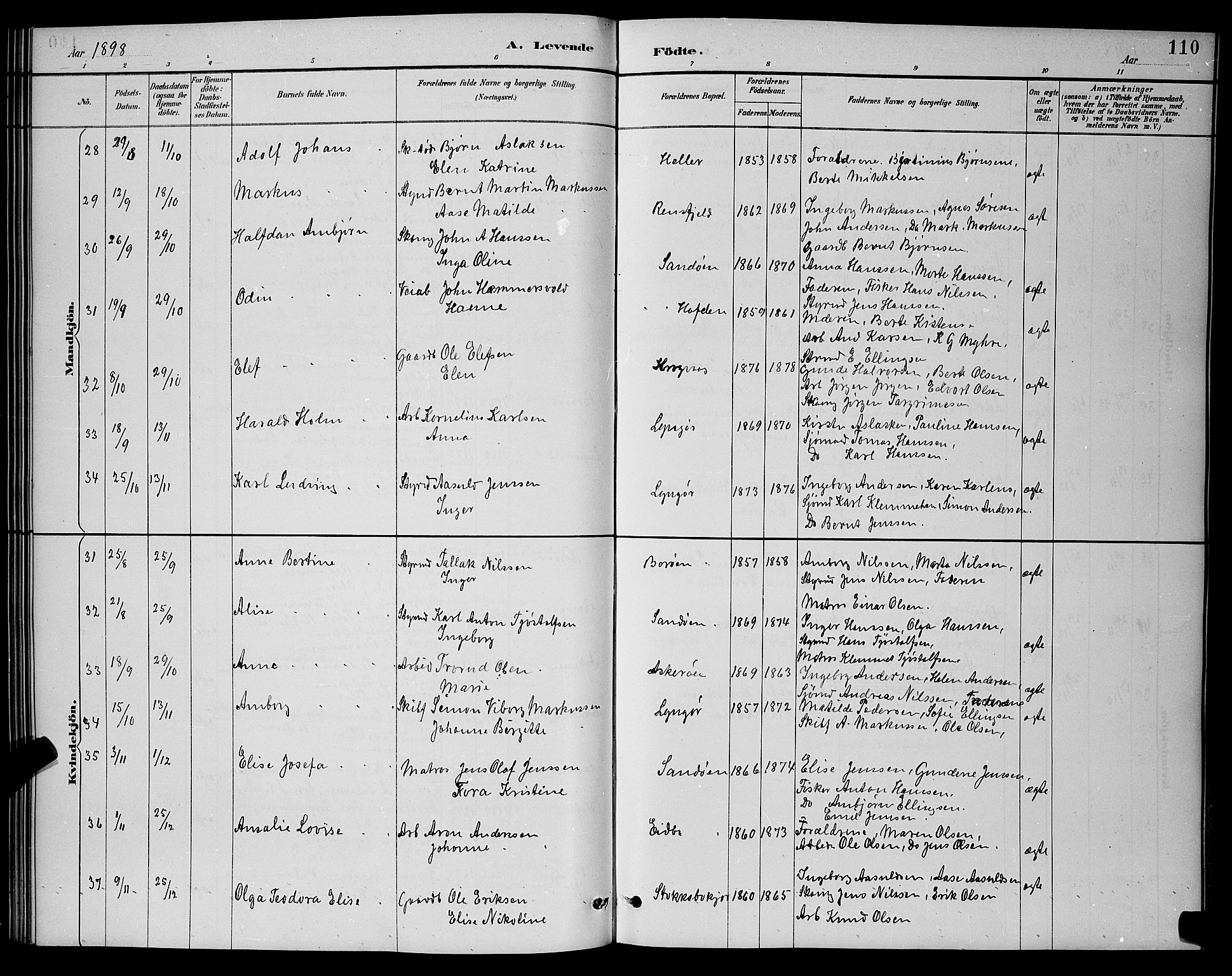 Dypvåg sokneprestkontor, SAK/1111-0007/F/Fb/Fba/L0013: Parish register (copy) no. B 13, 1887-1900, p. 110