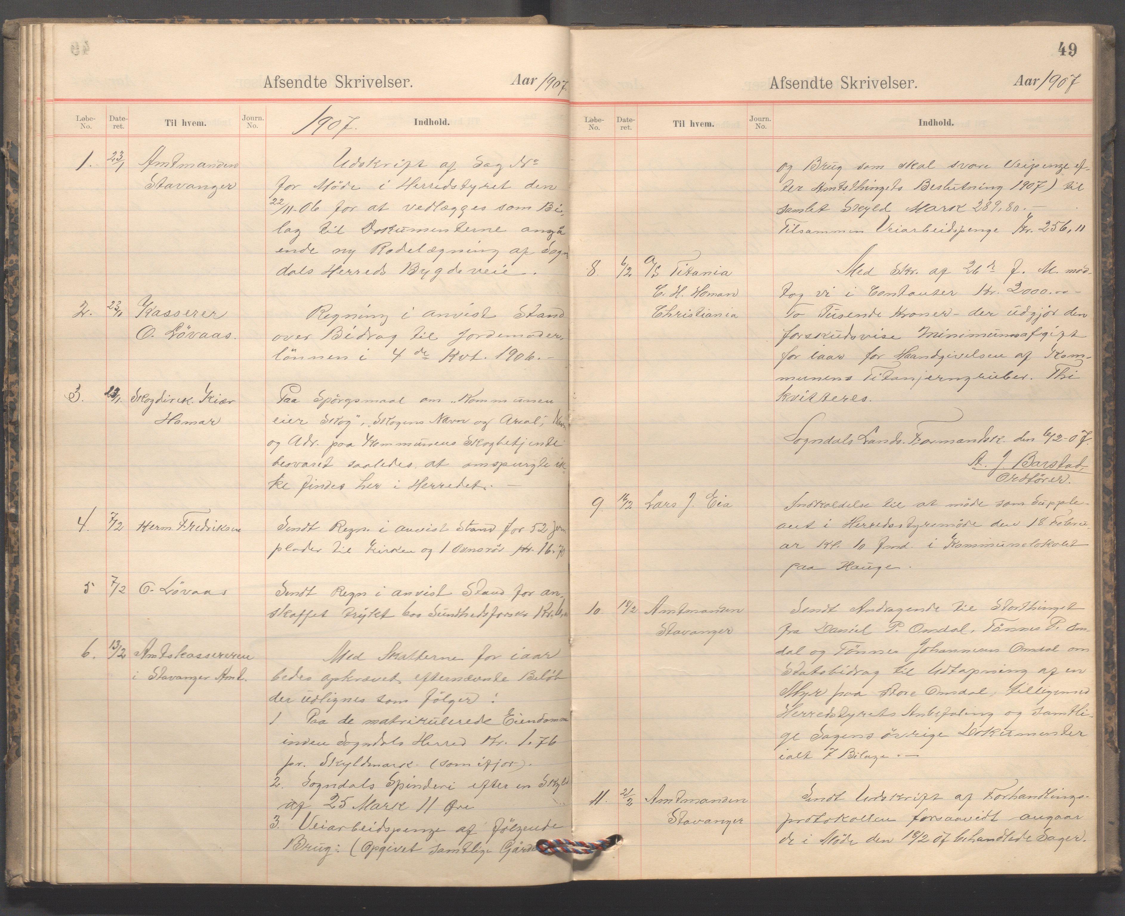 Sokndal kommune - Formannskapet/Sentraladministrasjonen, IKAR/K-101099/B/L0003: Kopibok, 1904-1913, p. 49