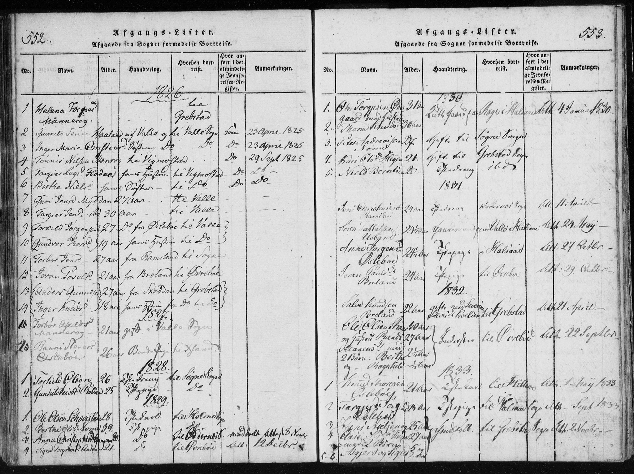 Holum sokneprestkontor, SAK/1111-0022/F/Fa/Fac/L0002: Parish register (official) no. A 2, 1821-1859, p. 552-553